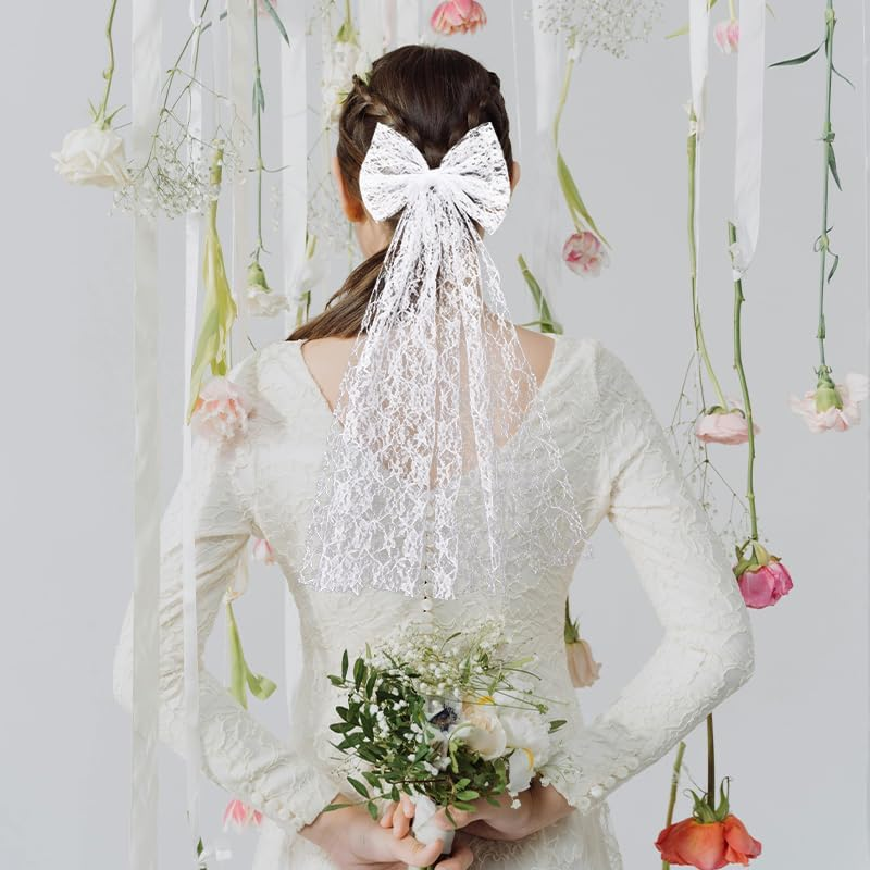 Veils for Women Wedding Bow Hair Clips White Bridal Veil Bachelorette Party Wedding Veils for Brides Bridesmaid Hair Bow Accessories for Women Bride to Be Bridal Shower Gifts