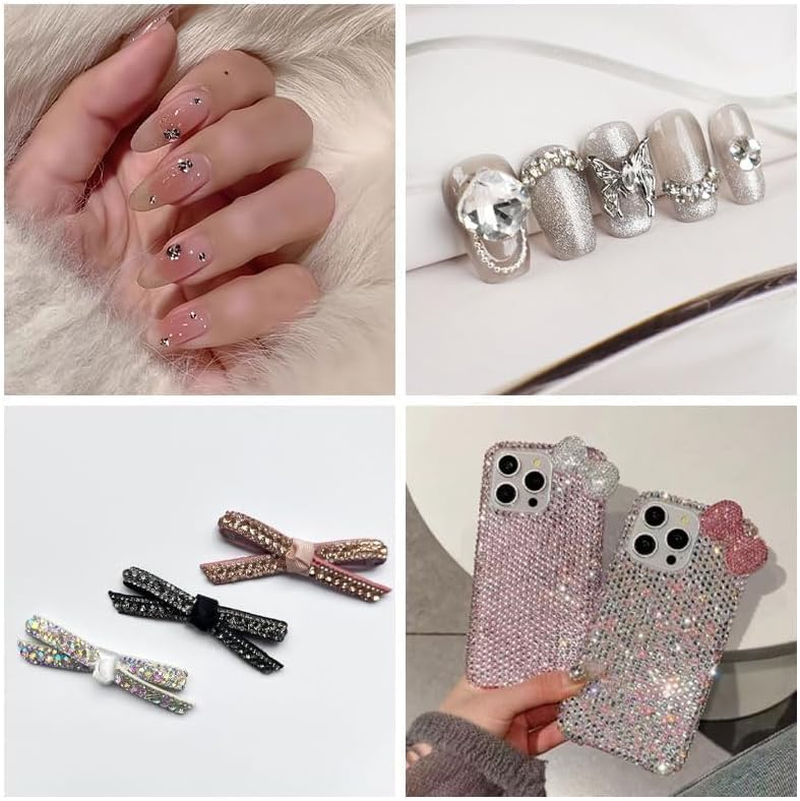 1440PCS Flatback Rhinestones Gems Champagne Gold Glass Crystal Rhinestones Gems for Nail Art/Face Decor/Craft 1.3-2.8MM (Champagne) - Lightblue image number 6