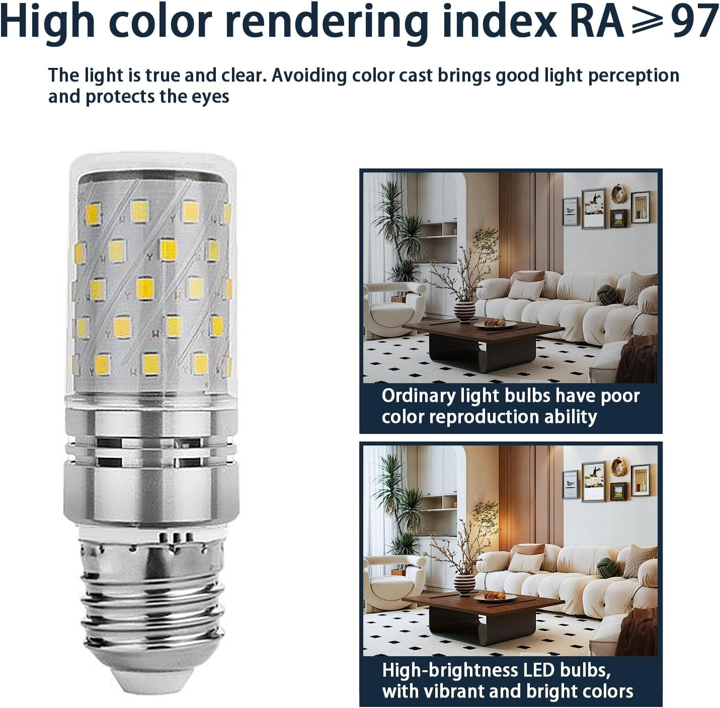 2Pcs E27Led Corn Bulb, Energy-Saving Led Light Bulb,E27 Edison Screw Bulb,12W Constant Current Model White Light 6000K,280&deg; Beam, Household Non-Dimmable，No Flash [Silver,Gold] image number 5