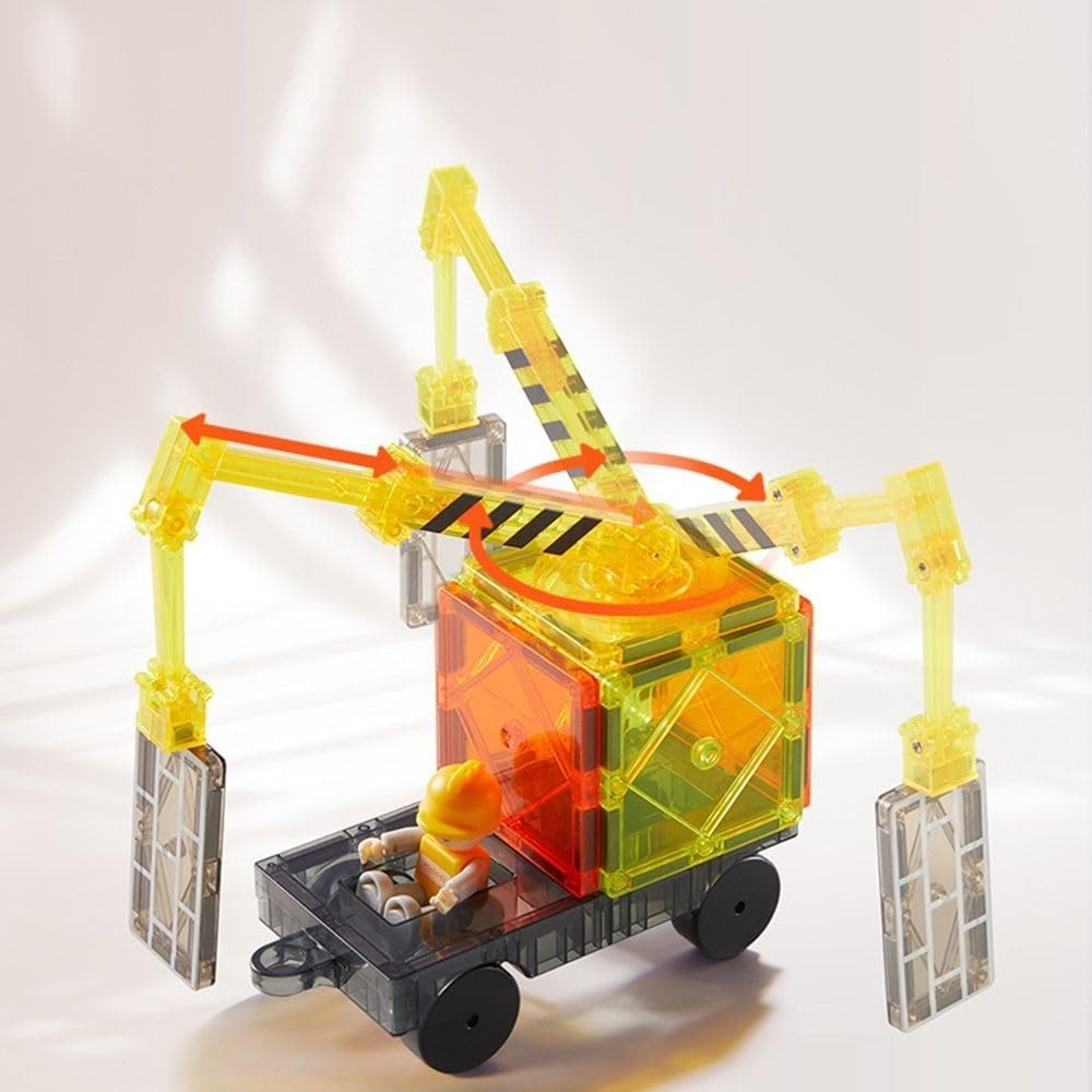 Mideer Magnetic Tiles Road Set with Extendable Magnetic Crane, City Construction Building Toys for Toddlers STEM Preschool Toys Ages 4-6 5-7, Gifts for 3+ Year Old Boys Girls Kids Toys with Car image number 2