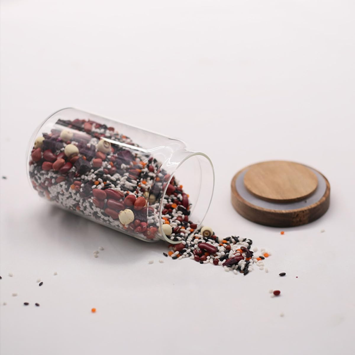 EXAOMBLE High Borosilicate Transparent Glass Spice Storage Jar with Wooden Lid Heat-Resistant Airtight Canister for Tea Coffee Candy Kitchen Food and Grain Organization image number 3