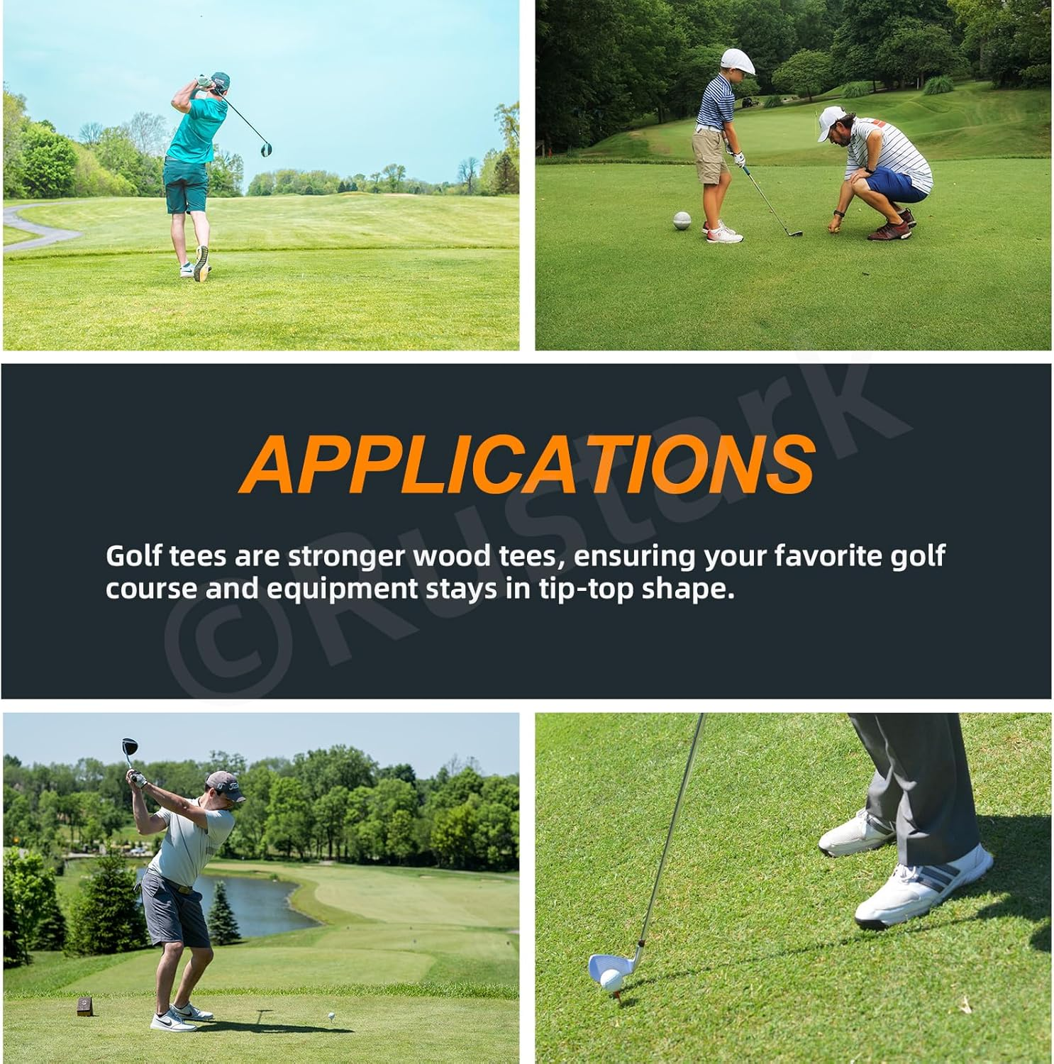 180Pcs 4 Sizes Golf Tees Assortment Kit Durable Bamboo Tees Wooden Golf Tees Less Friction Wood Tees Reduce Friction Side Spin for Golf Training Golfer Professional