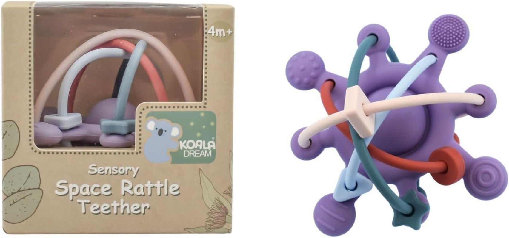 Koala Dream -CA3019B Silicone Sensory Space Rattle TEETHER Purple: Clutch Sensory Teether for Babies image number 4