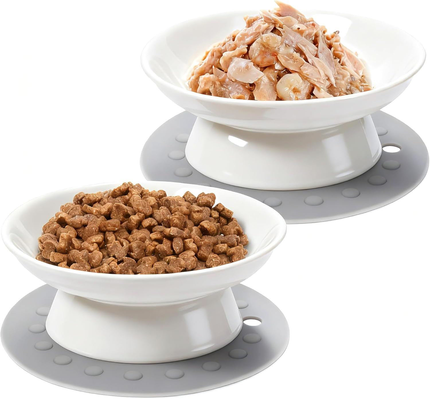 Cat Bowl, Pack of 2 Ceramic Feeding Bowls, Raised Cervical Protection, Cat Bowl, Feeding Bowl, Cat Raised Feeding Bowls, Cats for Cats with Water, Dry Food, Wet Food