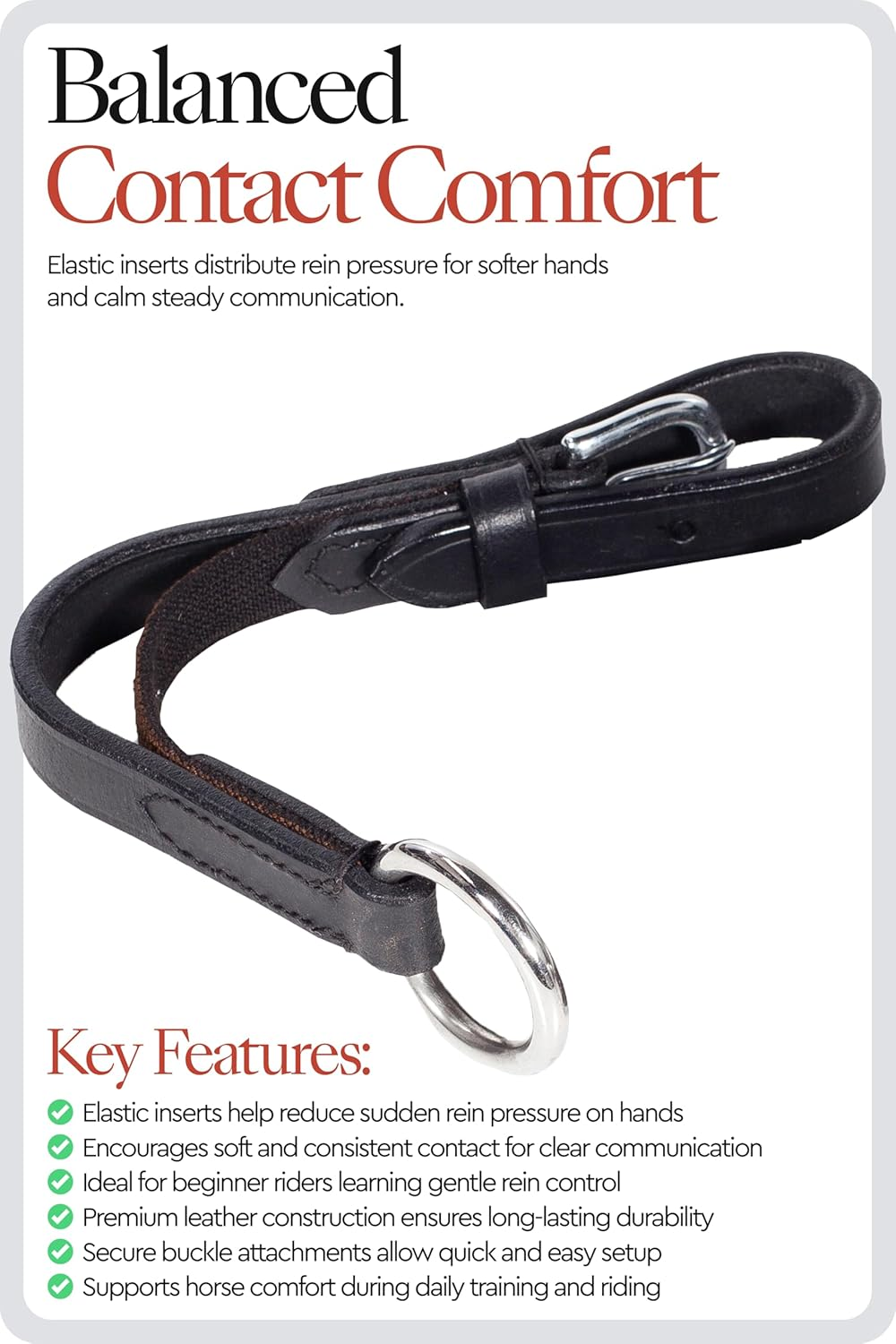 HORZE Soft Elastic Horse Rein-Aid Inserts | Rein Extensions to Improve Horseback Riding Contact image number 6