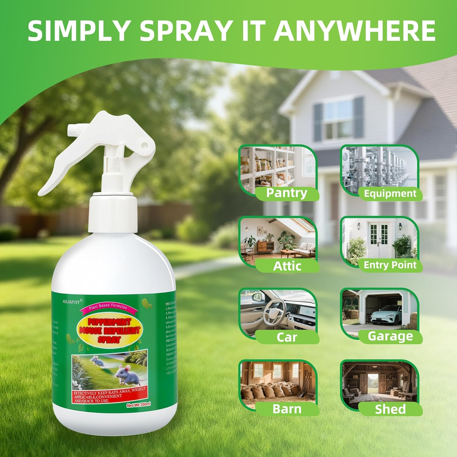 Peppermint Oil Rat Deterrent Control Spray - Long Lasting Rodent Deterrent for Cars, Natural & Safe Mouse Repellent, Easy Application (300ML) image number 2