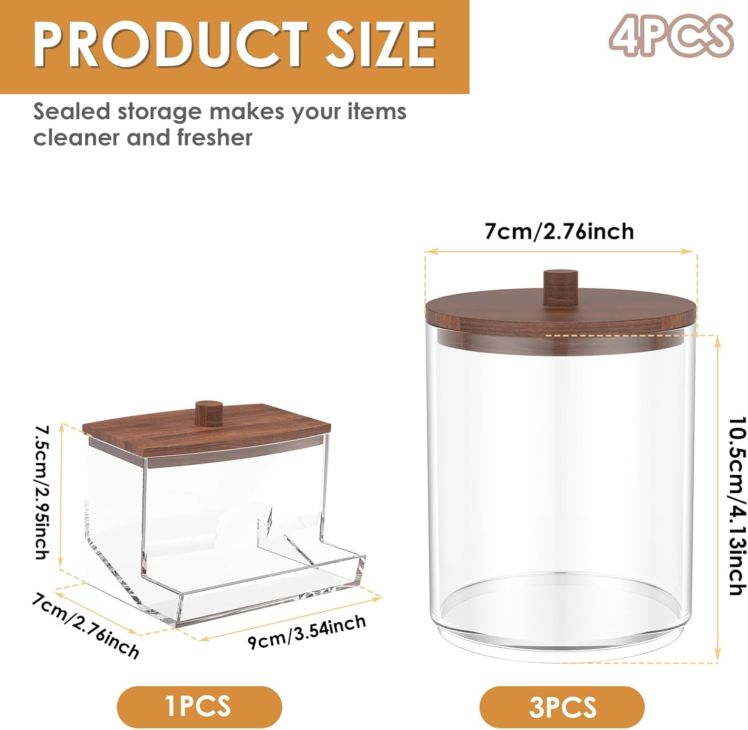 ZFLYCANP Holder Dispenser for Cotton Ball Small Clear Plastic Canister Apothecary Jar Set Cotton Swab Cotton round Pads Apothecary Jar Organizer for Storage Wood Lids image number 1