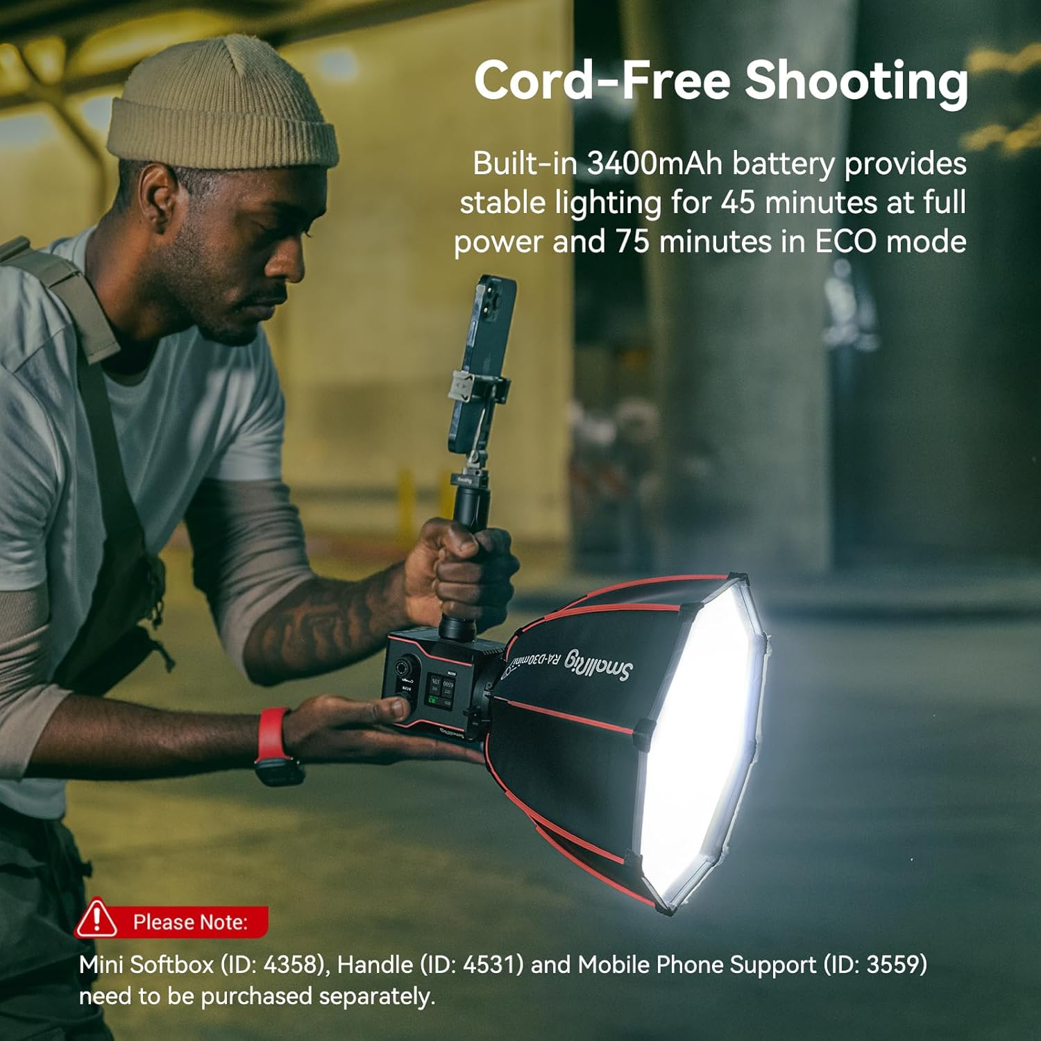 Smallrig RC 60B COB Video Light (Lite Edition) with Built-In 3400Mah Battery & Type-C PD Fast Charging, Bicolor LED Video Light for Shooting, Continuous Output Light with 9 Light Effects - 4518 image number 2