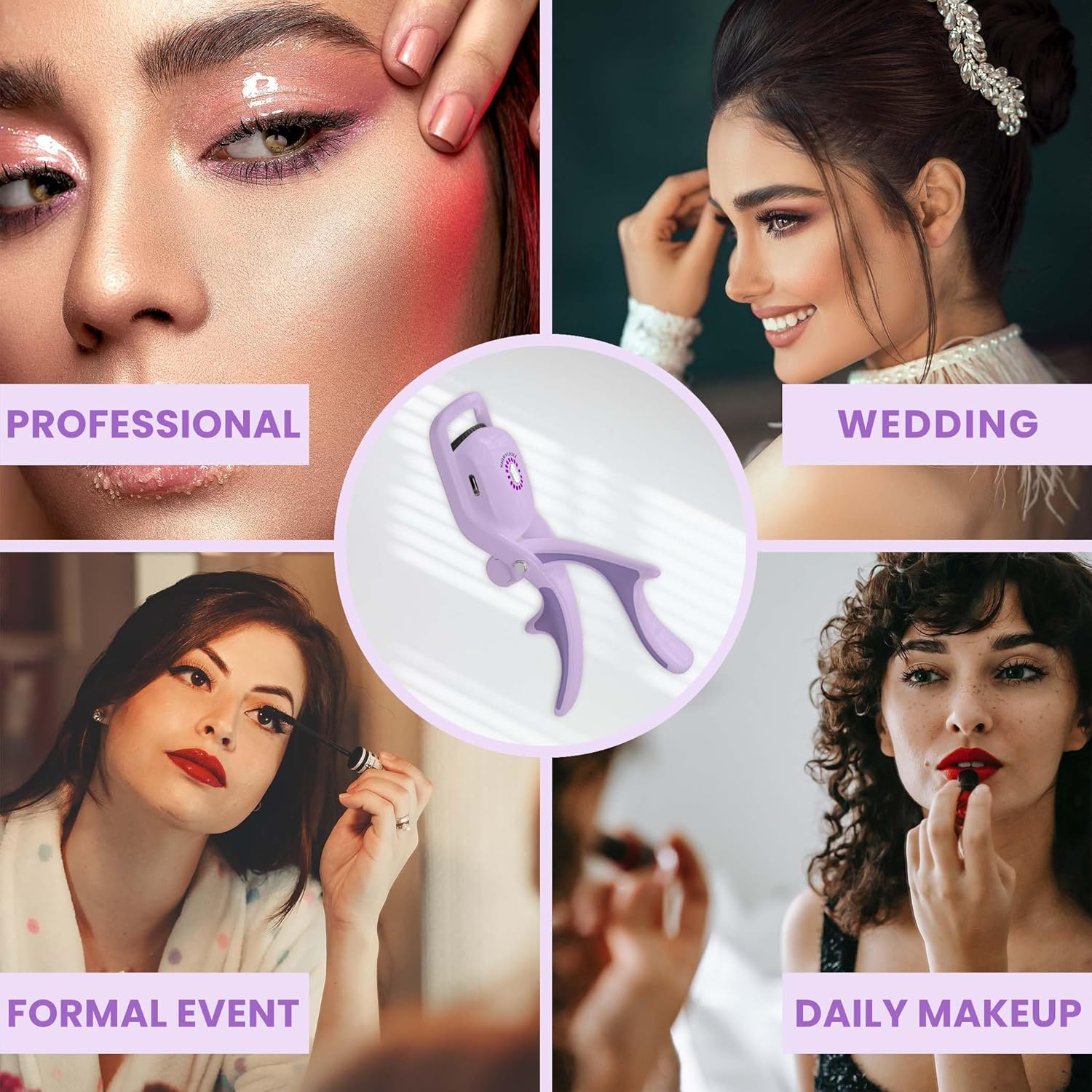 Electric Heated Eyelash Curler Kit Hot Lash Therapy Professional Eyelash Tools Battery Powered Lash Lifter Rechargeable Clamp for Various Eye Types Plastic Material (Colour Purple) - White image number 5