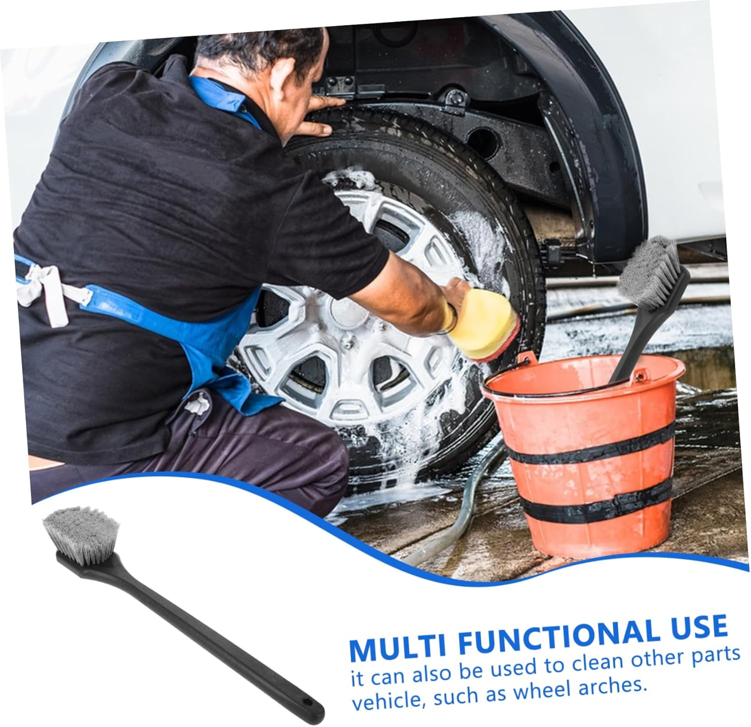 MOLUCKFU Long-Handle Wheel Brush Tire Cleaner Brush Plastic Grip Powerful Hub Cleaning Tool for Car Rim and Wheel Detailing for Automotive Tire and Rim Care image number 1