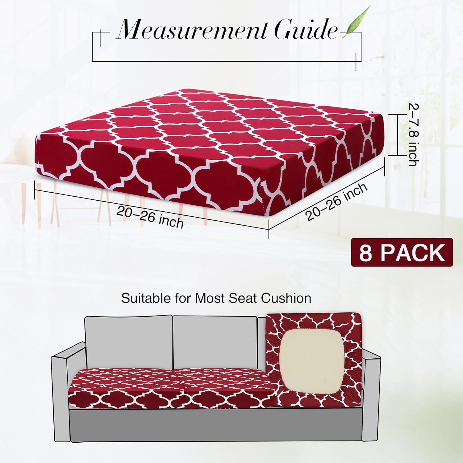 Newwiee 8 Pcs Patio Stretch Sofa Cushion Covers Stripe Outdoor Cushion Covers Replacement Patio Furniture Couch Slipcovers Chair Seat Soft Flexibility Protector(Wine Red) - Dark Green image number 2