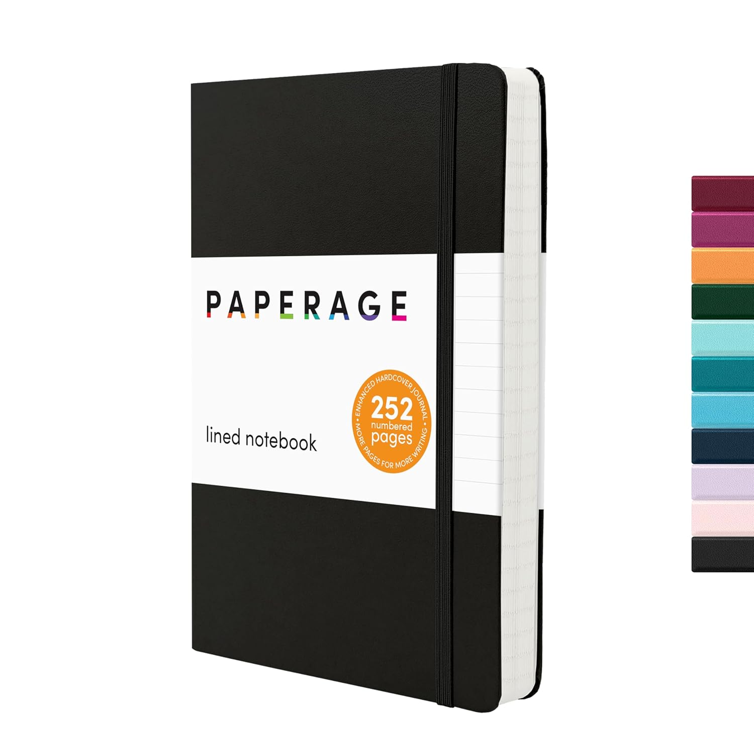 PAPERAGE Lined Journal Notebook, (Black), 252 Pages, Medium 5.7 Inches X 8 Inches - 100 GSM Thick Paper, Hardcover