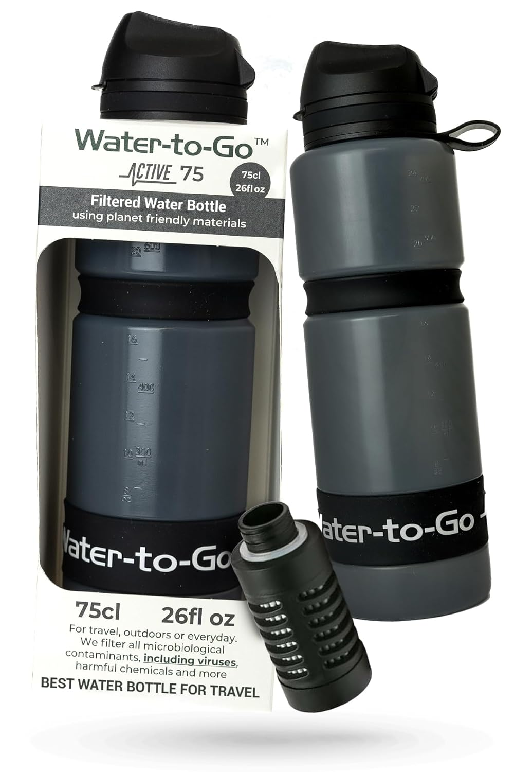 Water to Go Water Purifier Filter Bottle (ACTIVE 26Oz/75Cl) - Perfect for Hiking Camping Travel and Survival
