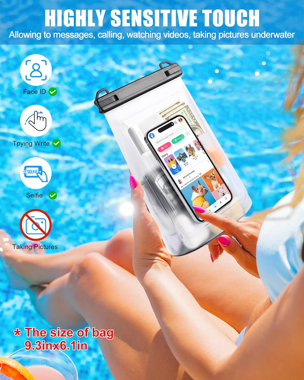 Waterproof Phone Pouch for Iphone 16 15 14 11 Pro Max & Galaxy S24 S21 - Floating Large Capacity Dry Bag Stores Sunscreen, Sunglasses - Oversized Waterproof Bag for Beach, Swimming, Kayaking image number 5