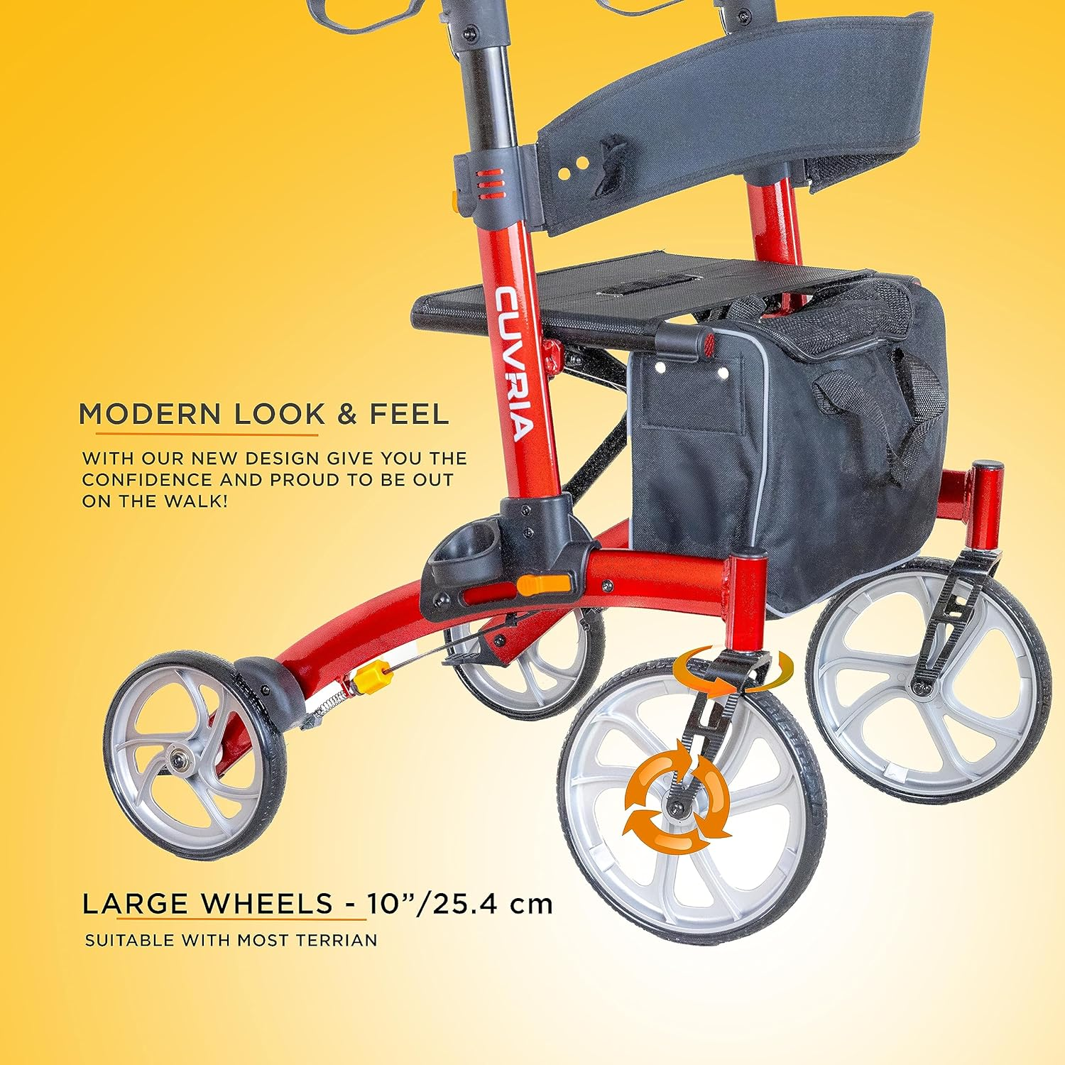 Australia Rollator|4 Wheel Walkers with Seat and Brakes for Seniors, Rollator Walker Seat, Backrest, Basket, Large Wheels- Easy Folding Senior Lightweight Mobility Walking Aid Adult RED - Hybrid Red image number 4