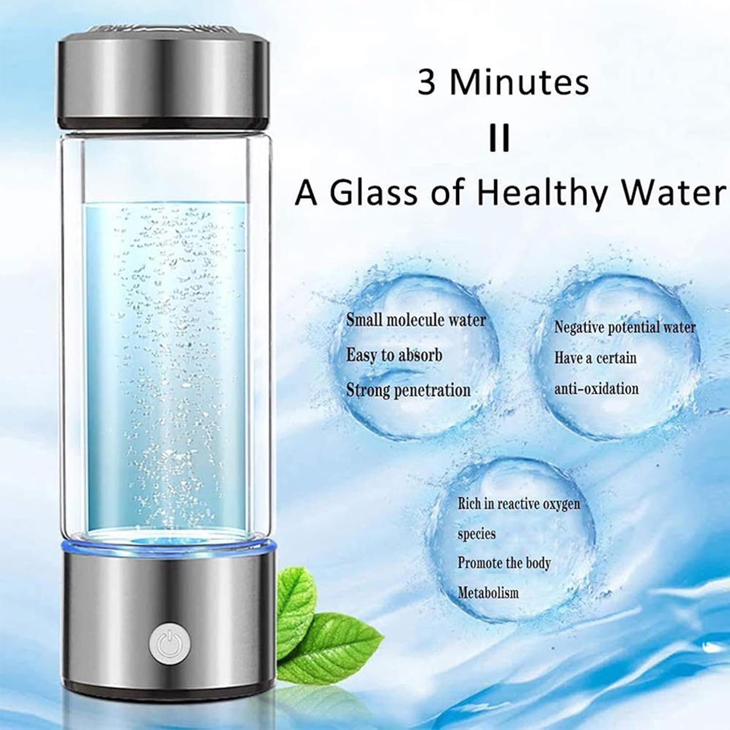 450Ml Hydrogen Water Bottle Rich Alkaline Ionizer Generator Cup USB Portable Mug (Black) image number 5