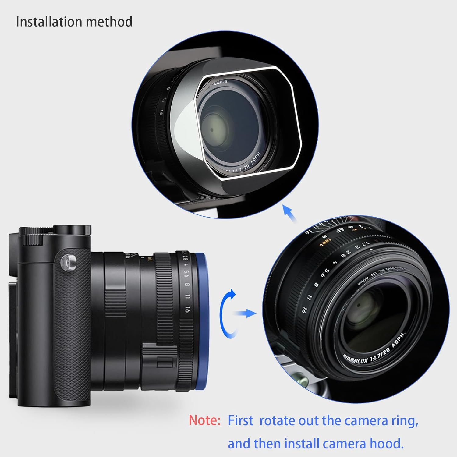 Haoge Metal Square Lens Hood for Leica Q3-43 Q3 Digital Camera Accessories LH-LQ343W Silver image number 5