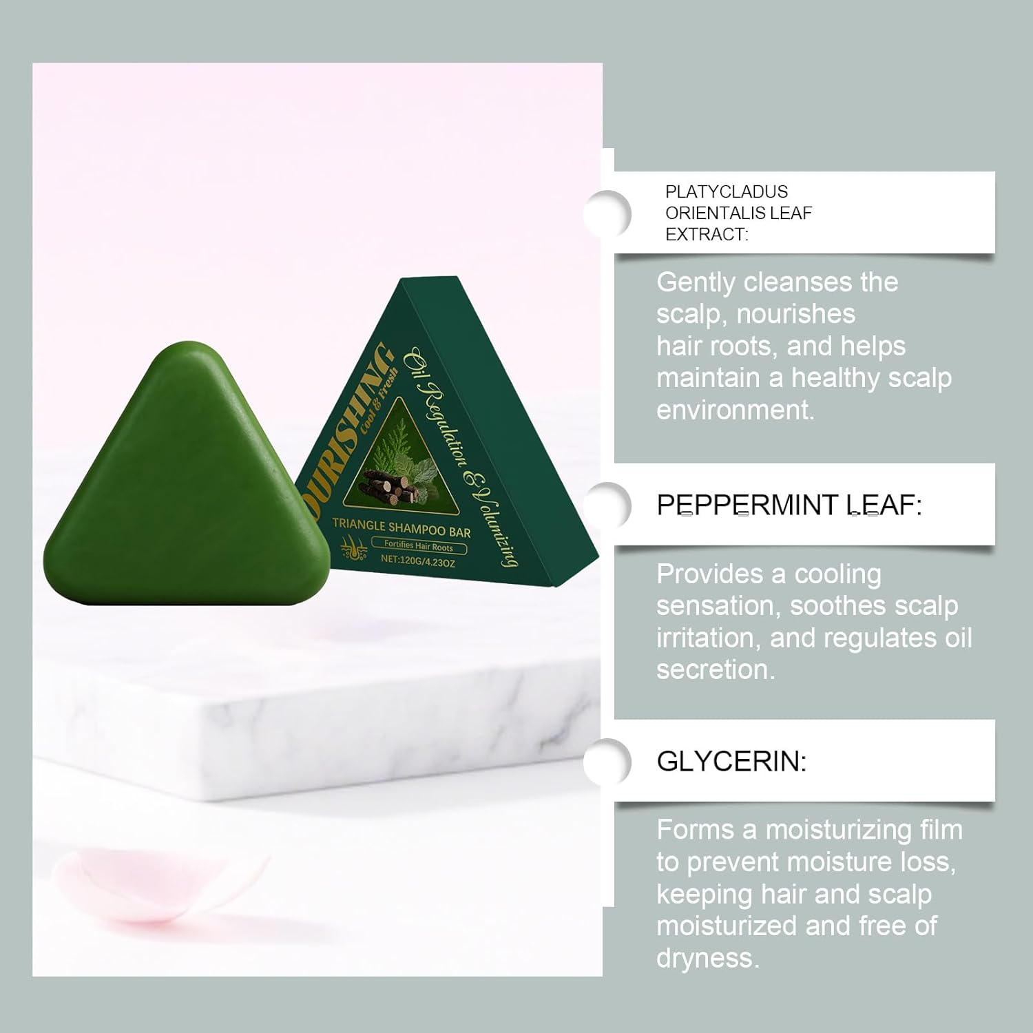 Cypress Leaf Hair Soap Nature Triangle Shampoo Bar, Triangle Green Shampoo Bar, Gentle Cleansing, Calming & Strengthens Hair, Plant-Based Solid Soap for Women & Men, Improve Frizziness (2Pcs) - 2Pcs image number 3