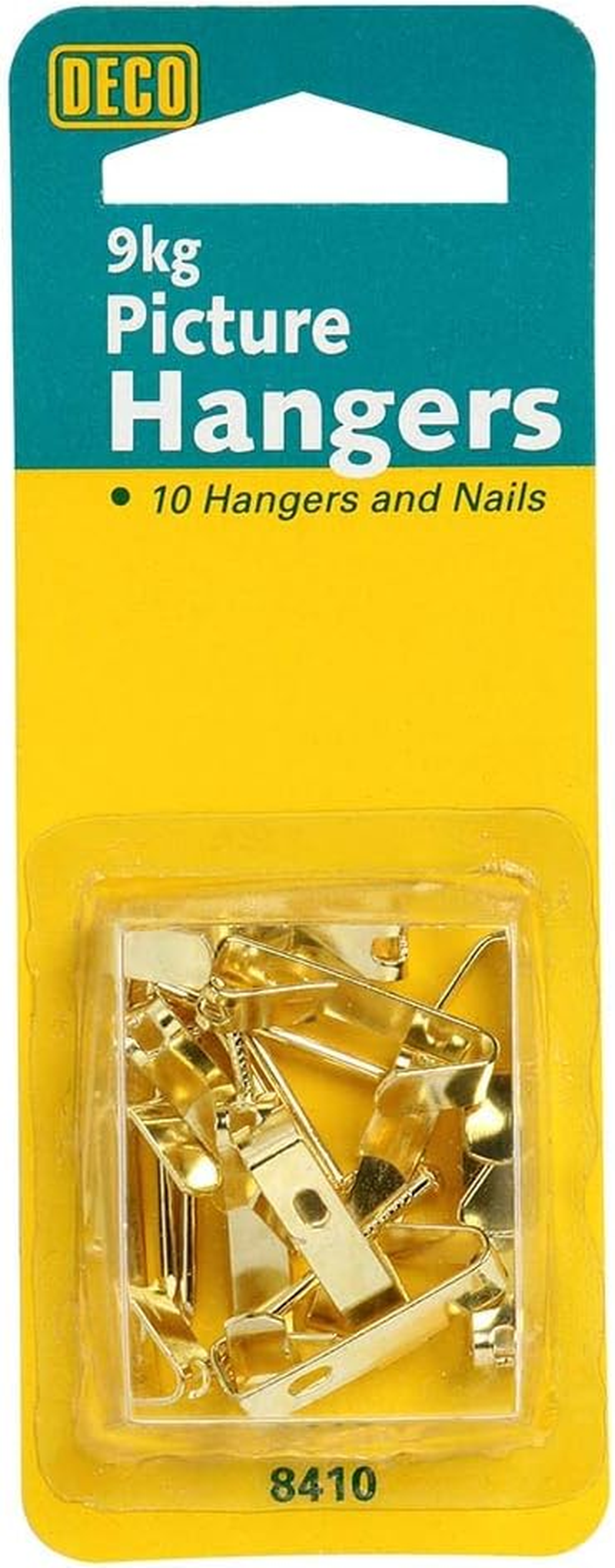 Deco Picture Hangers &ndash; Pack of 10 Wall Hooks with Nails for Hanging Pictures, Clocks, Frames and Posters, Heavy Duty Hooks for Plaster and Timber Walls, Holds up to 9 Kg