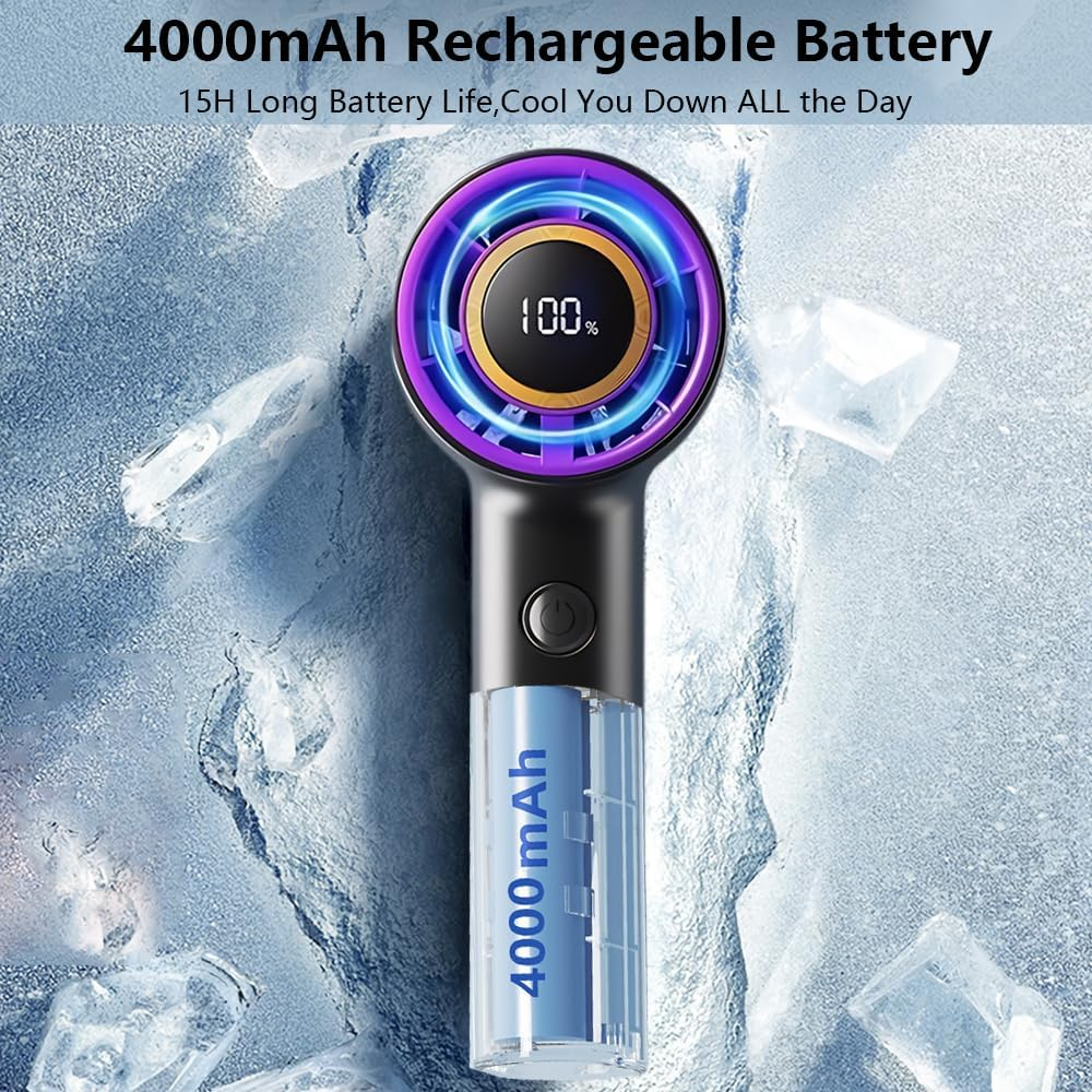Vekol Portable Handheld Fan, Speed (10-100) Adjustable Turbo Mini Fan, [15H Max Cooling Time] 4000Mah Battery Rechargeable Personal Fan with LED Display for Women Men Outdoor Beach Travel Camping image number 5