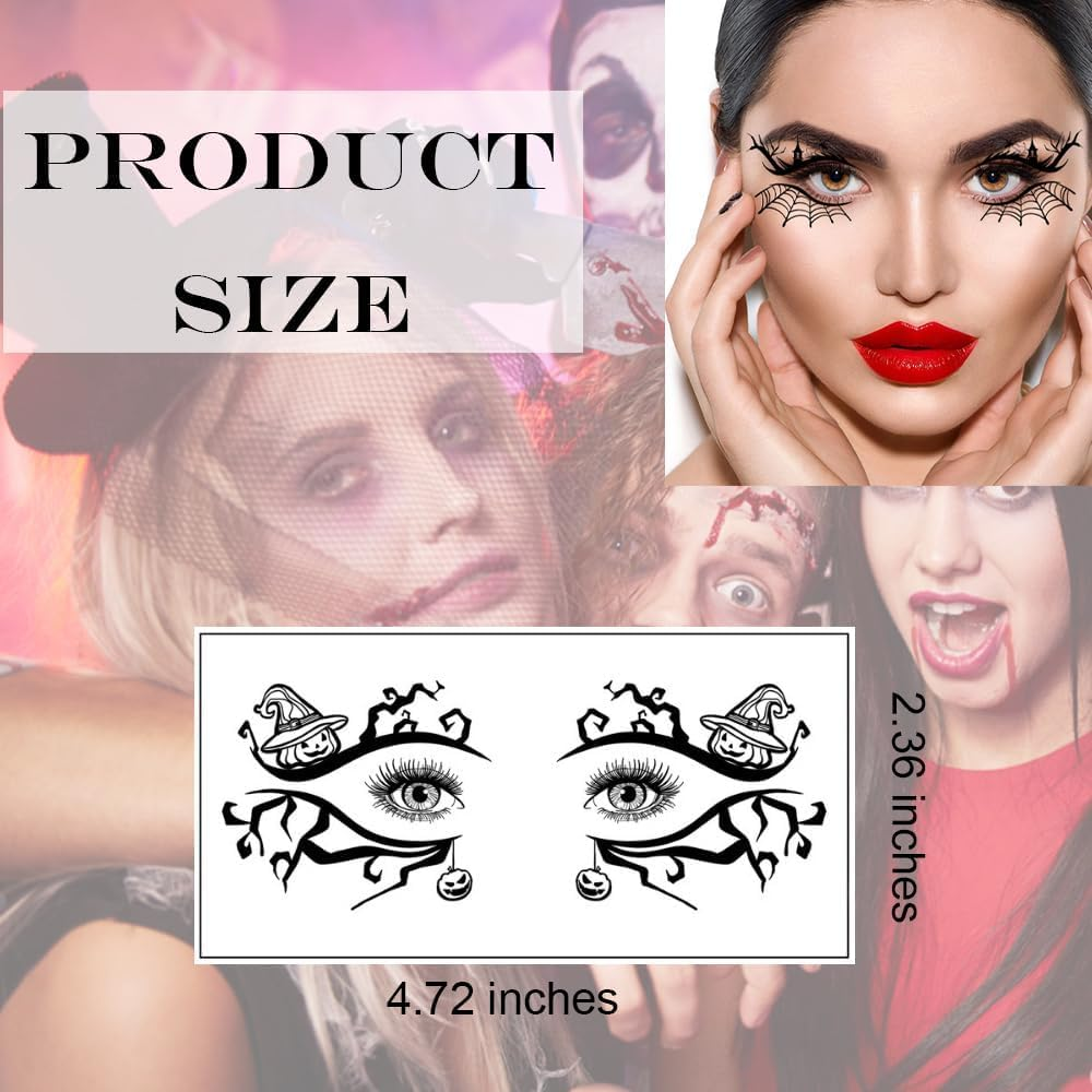 Halloween Eye Shadow Temporary Tattoos Eyeliner Tattoo Stickers Spider Web Bat Pattern Eyeliner Fake Tattoos for Women Men Face Eye Makeup Halloween Decals Party Supplies (Style A-10Pcs, One Size) image number 1