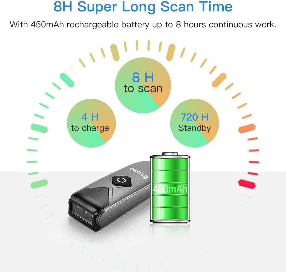 Eyoyo Mini 2D QR 1D Bluetooth Barcode Scanner, Portable Wireless Barcode Reader with USB Wired/Bluetooth/ 2.4G Wireless Connection PDF417 Data Matrix Image Scanner for Ipad, Iphone, Android, Tablet PC - Gray image number 5