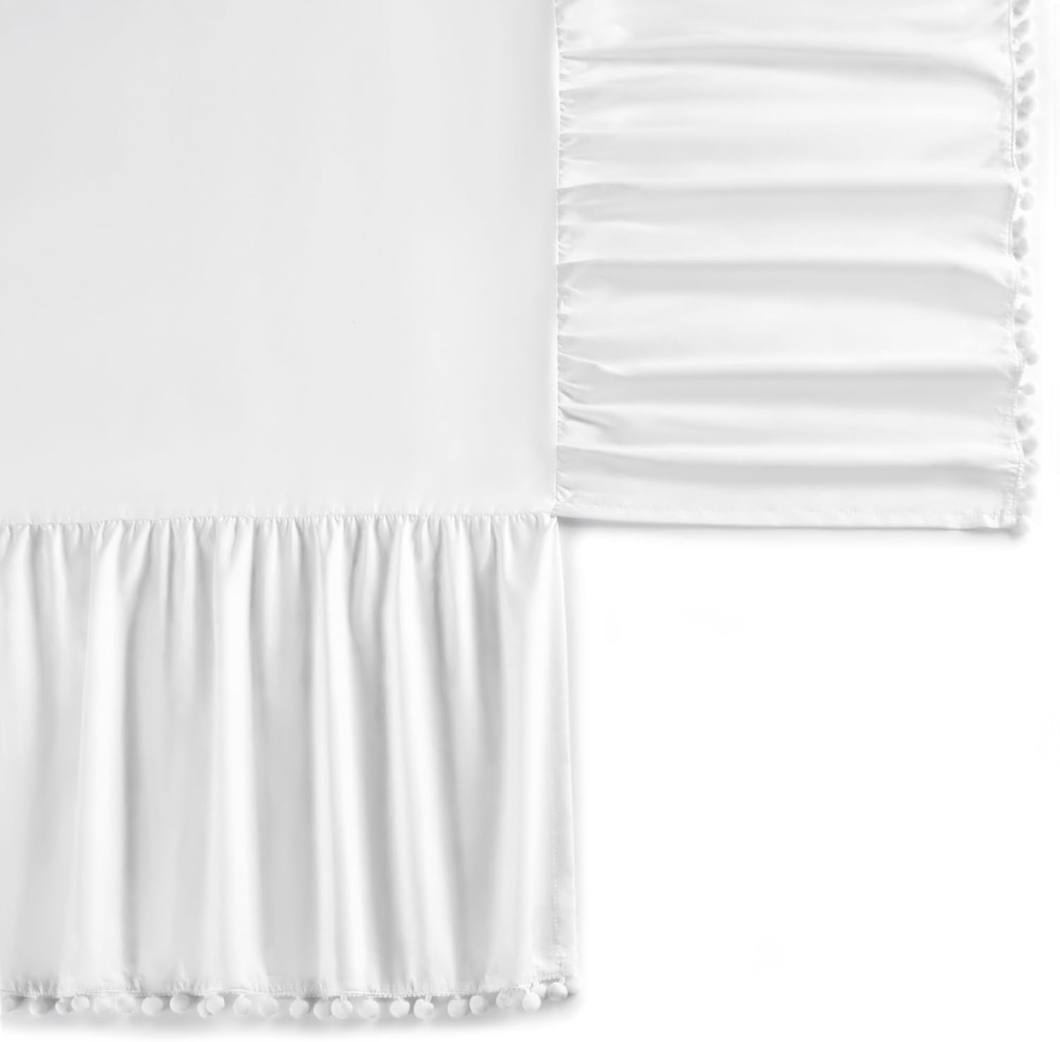 TILLYOU Baby Crib Skirt Girls Boys, Ruffled Bed Skirt with Pompoms, 28&rdquo;X 52&rdquo;, 14'' Drop, White image number 2