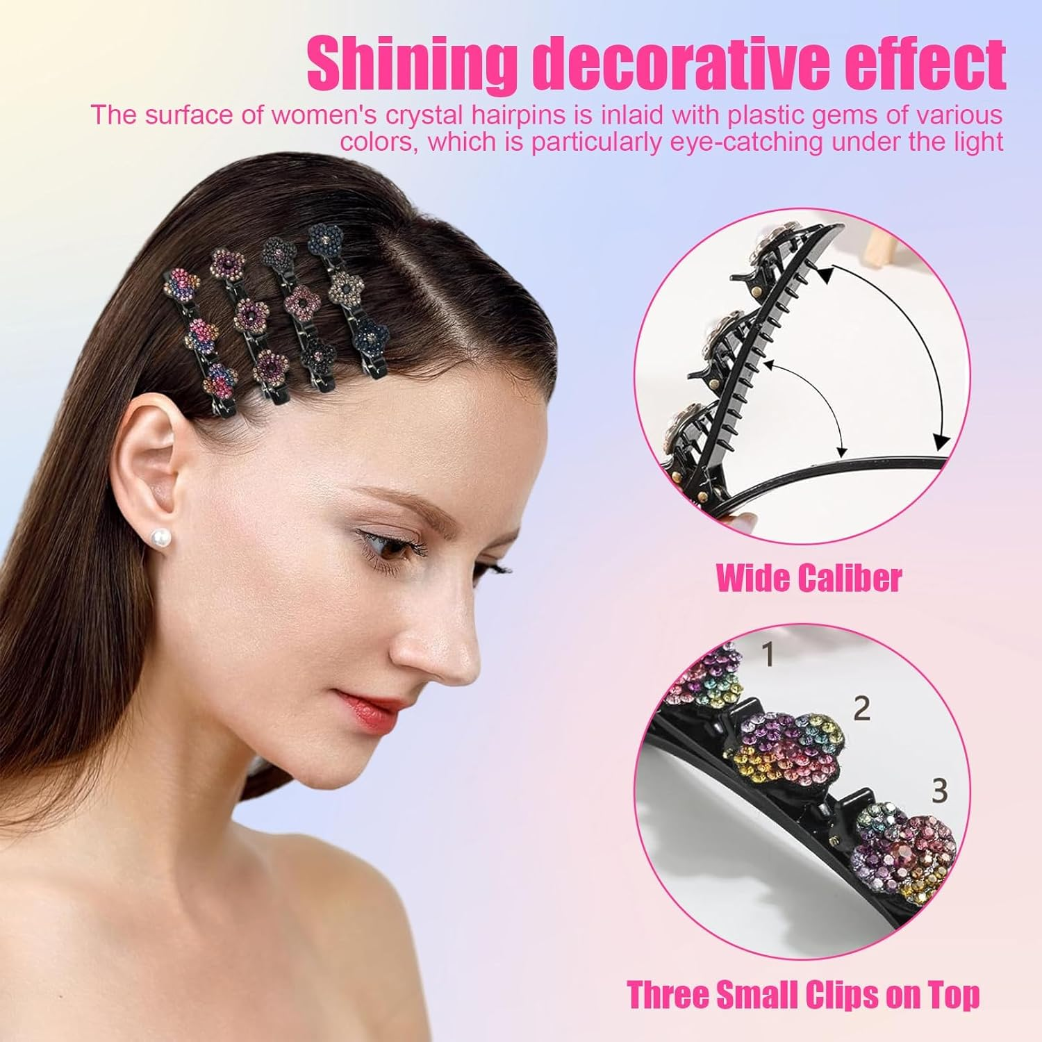 HSUYUN Pack of 4 Sparkling Double Layer Hair Clips, Women'S Stylish Hair Clips, Flower Hair Clips, Double Layer Structure Hair Clip, Suitable for Daily Classes, Work and Dance Performances image number 1