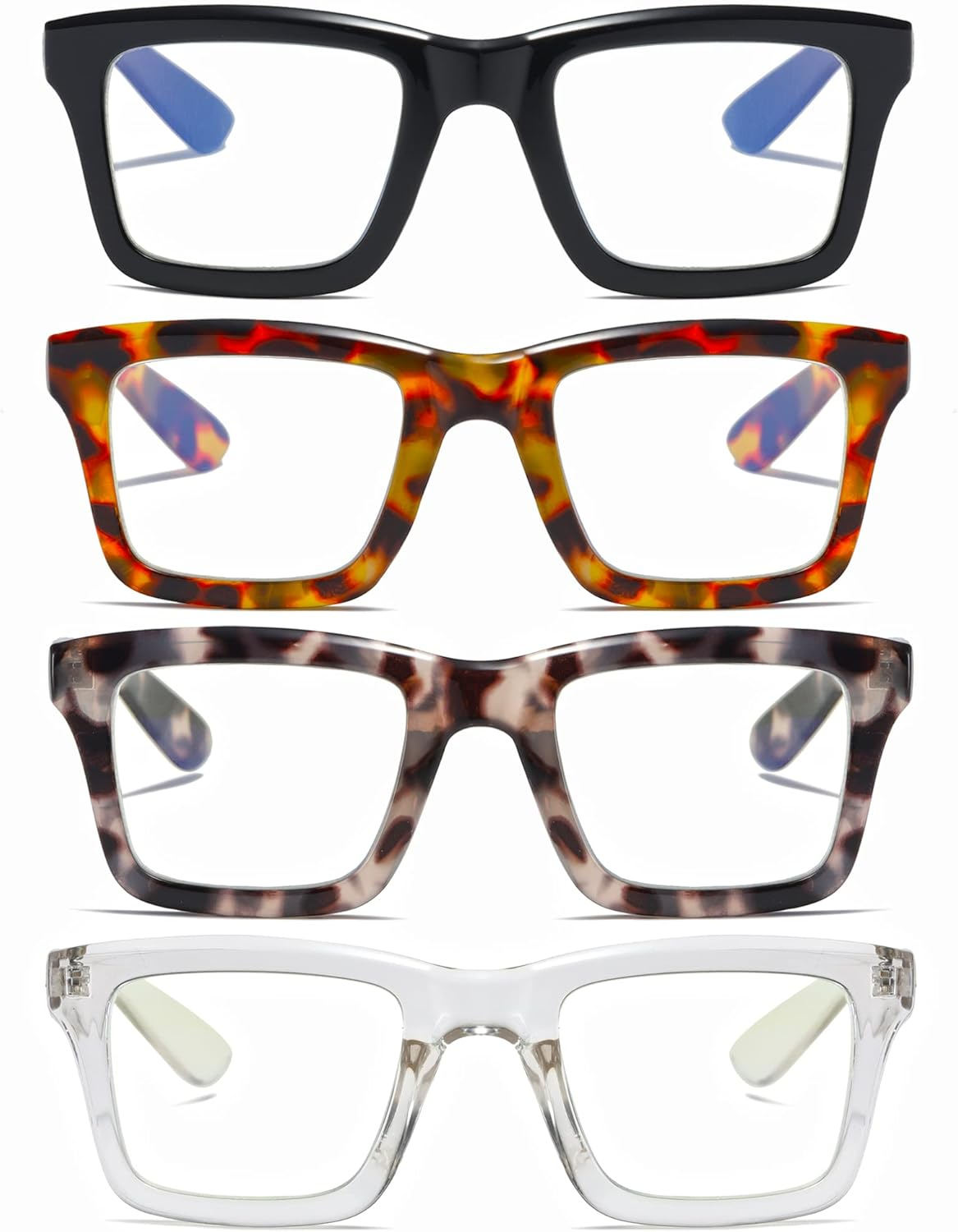 4 Pack Oprah Style Reading Glasses for Women Men Blue Light Blocking Computer Square Spring Hinge Readers image number 2