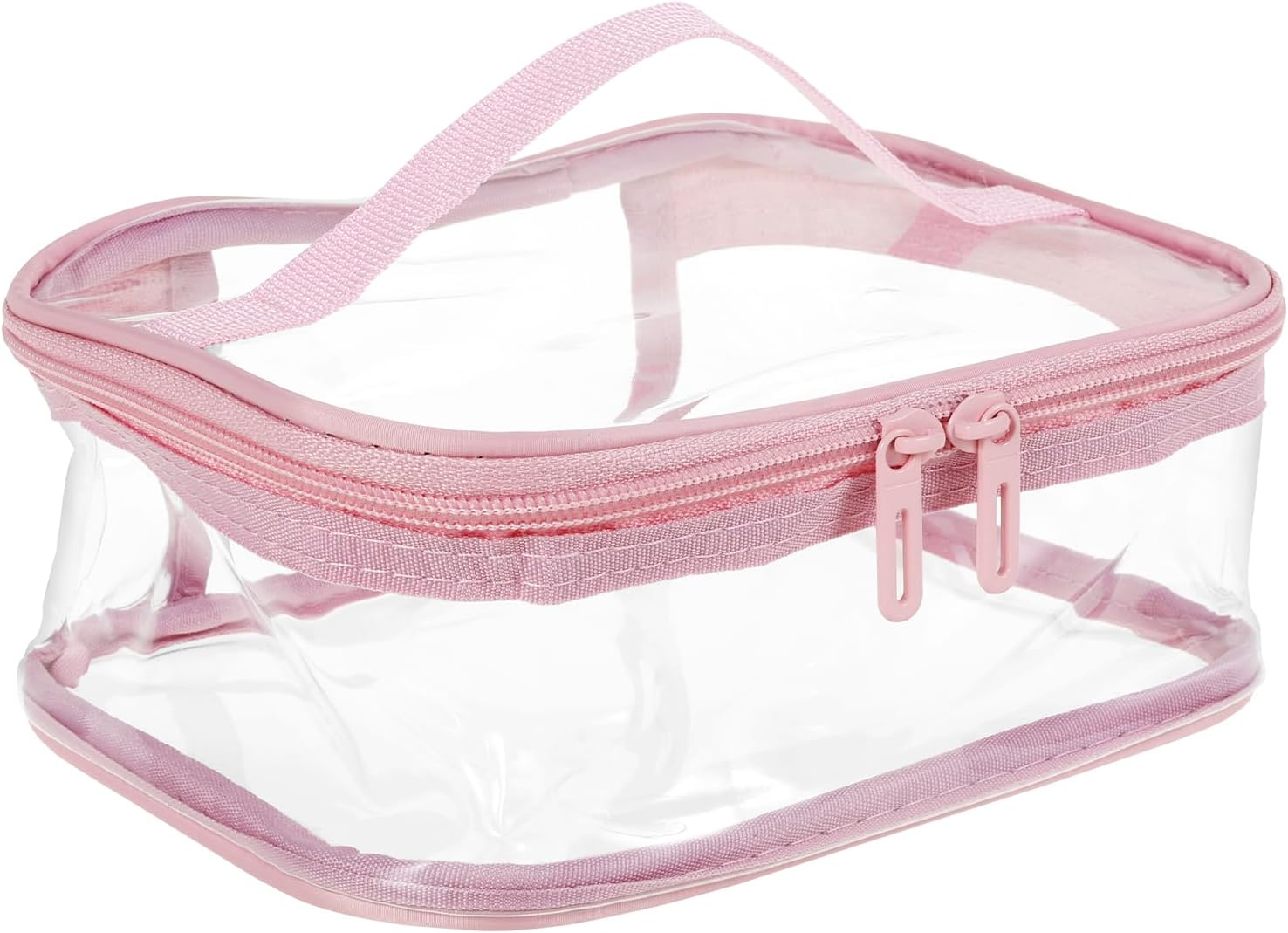 Makeup Bag Clear Toiletry Bag Travel Essentials Cosmetic Bag for Women Portable Traveling Carry on Airport Airline Compliant Bag (Pink)