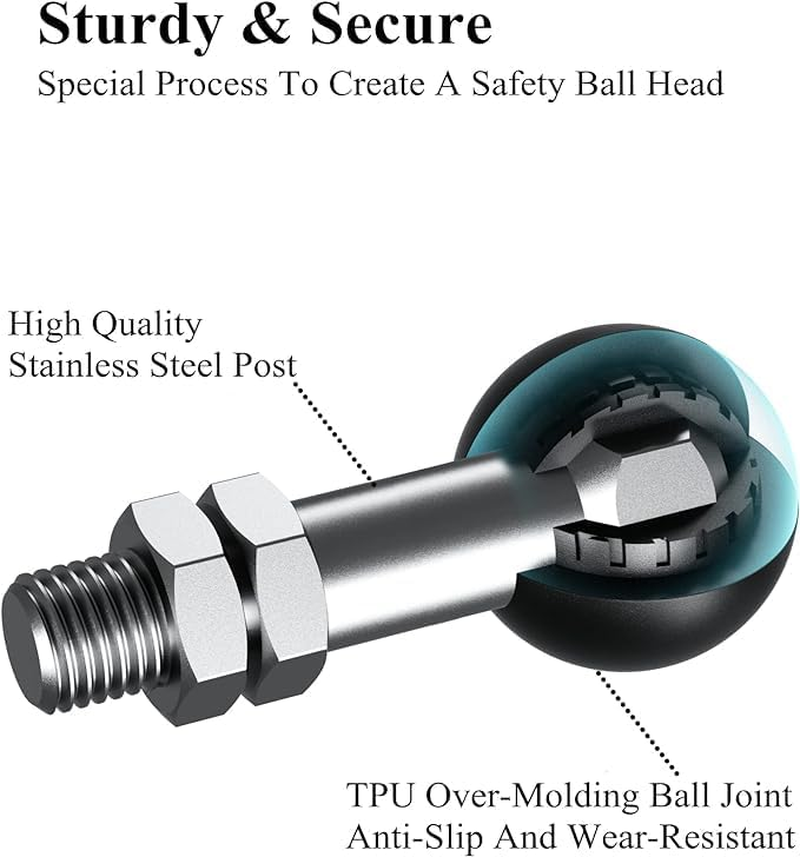 2Pcs 1'' Ball Adapter with M10 X 1.25Mm Threaded Post Ball Mount Compatible with RAM Mounts B Size 1 Inch Portable Screw Ball Head for Bike,Motorcycle,Atv,Rearview Mirror, Black image number 1
