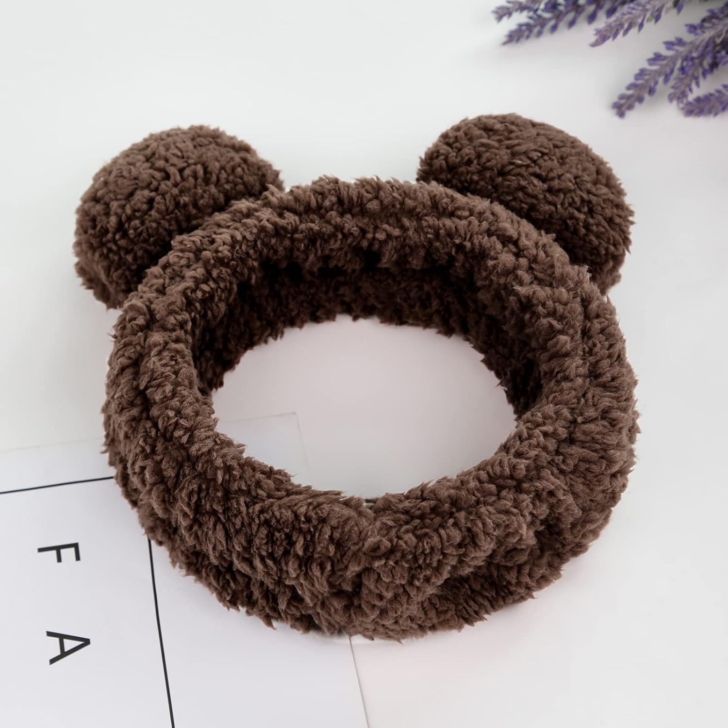 Huachi Spa Headbands for Women Girls Face Washing Makeup Cute Bear Ears Hair Bands Korean Elastic Fluffy Beauty Accessories, Brown