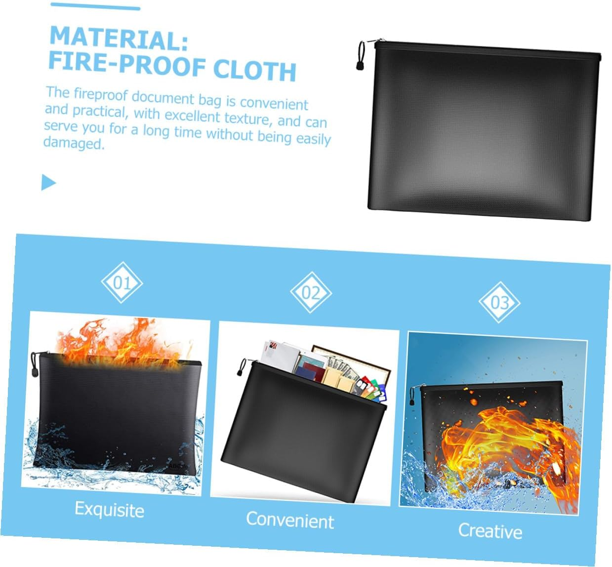 GAXIRE Fireproof Document Bag Zipper Money Organizer Large Capacity Secure Storage for Important Files Passports Cash Certificates Home Office Use image number 1