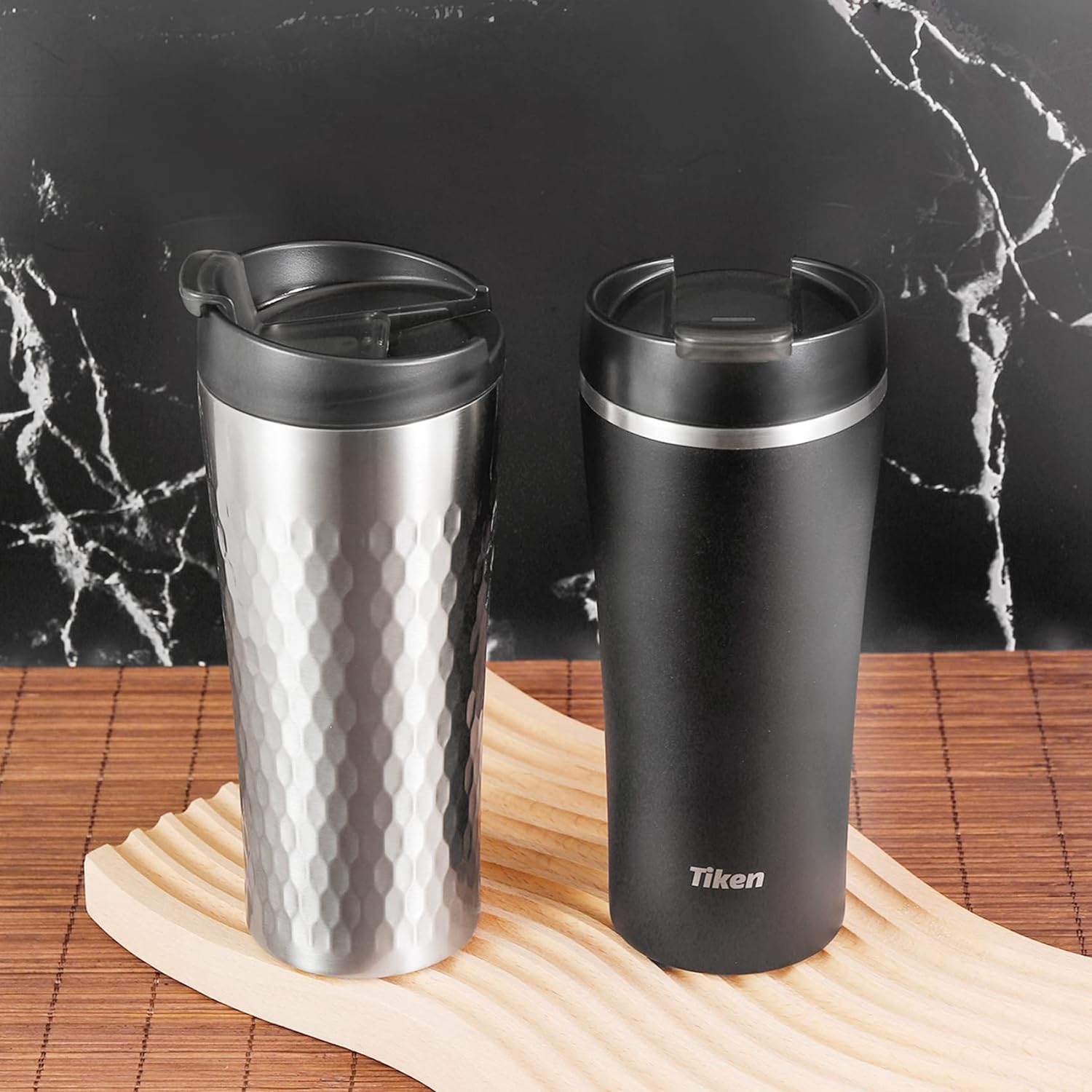 Tiken 16 Oz Insulated Tumbler, Stainless Steel Coffee Tumblers with Stronghold Lid, Travel Coffee Mug 470ML &ndash; Black - Silver image number 2