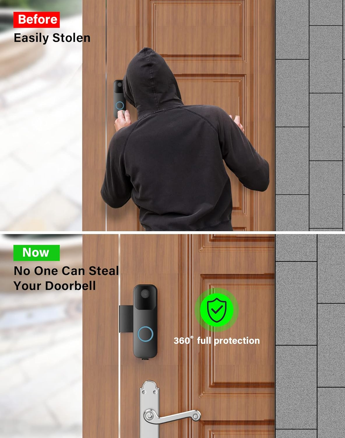 Anti-Theft Blink Video Doorbell Door Mount, No Drilling Stainless & Aluminum Video Camera Doorbell Mount for Apartment Renters Home Office Room - Doorbell Not Included (Black) image number 1