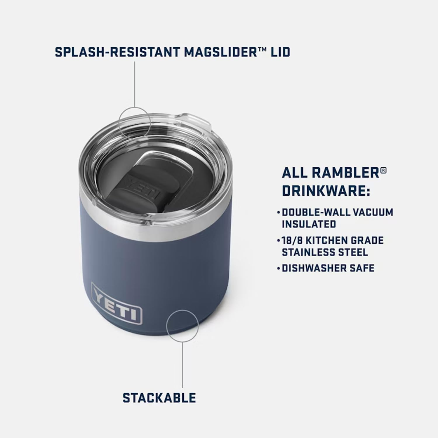 YETI Rambler 10 Oz Stackable Lowball 2.0, Vacuum Insulated, Stainless Steel with Magslider Lid, Big Sky Blue image number 3