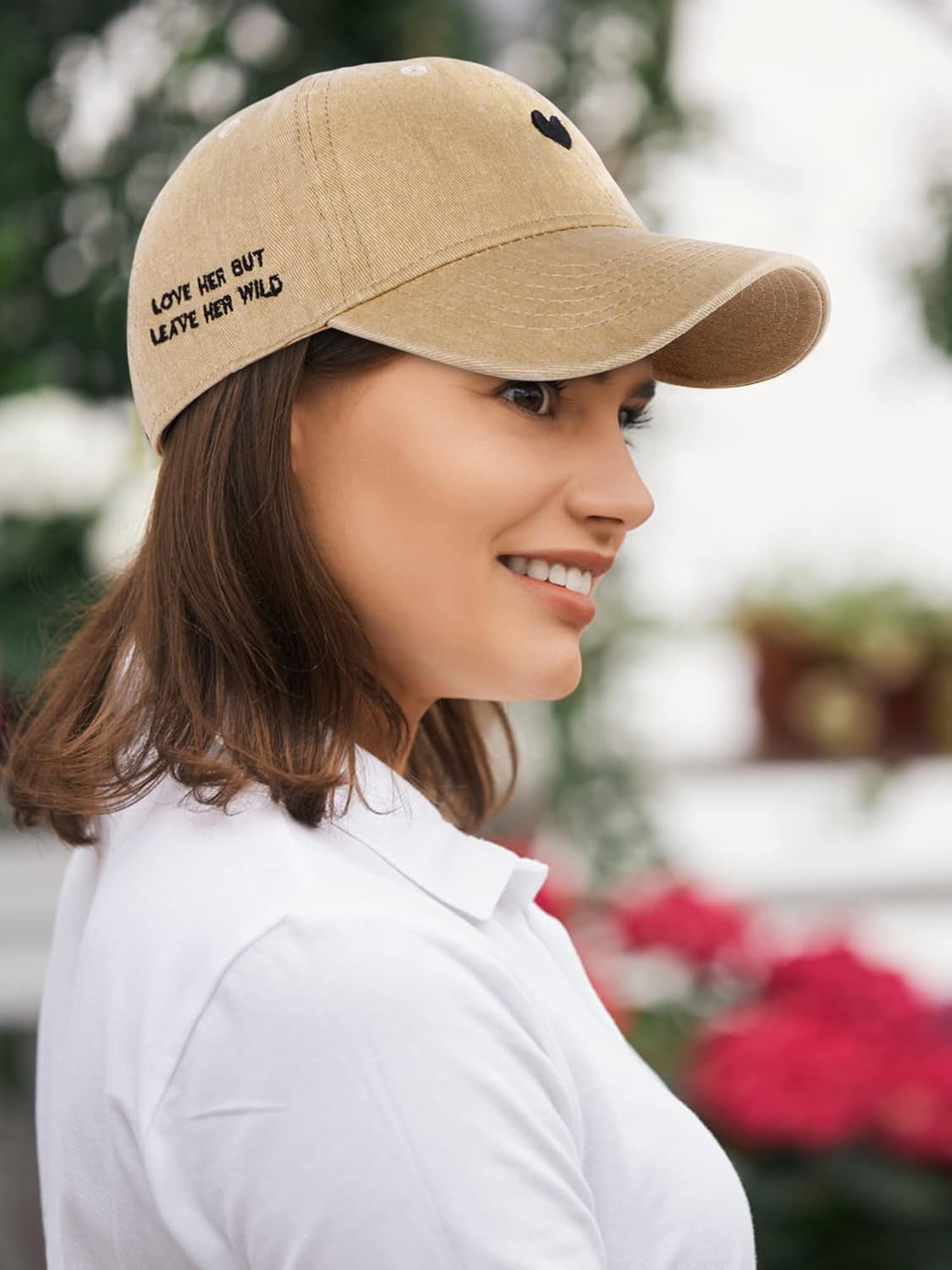 Hebenie Womens Baseball Cap - Cotton Washed Ladies Baseball Caps Classic Vintage Soft Adjustable Peak Caps for Women Girls Outdoor Sports Gift UK Love Heart Embroidered image number 4