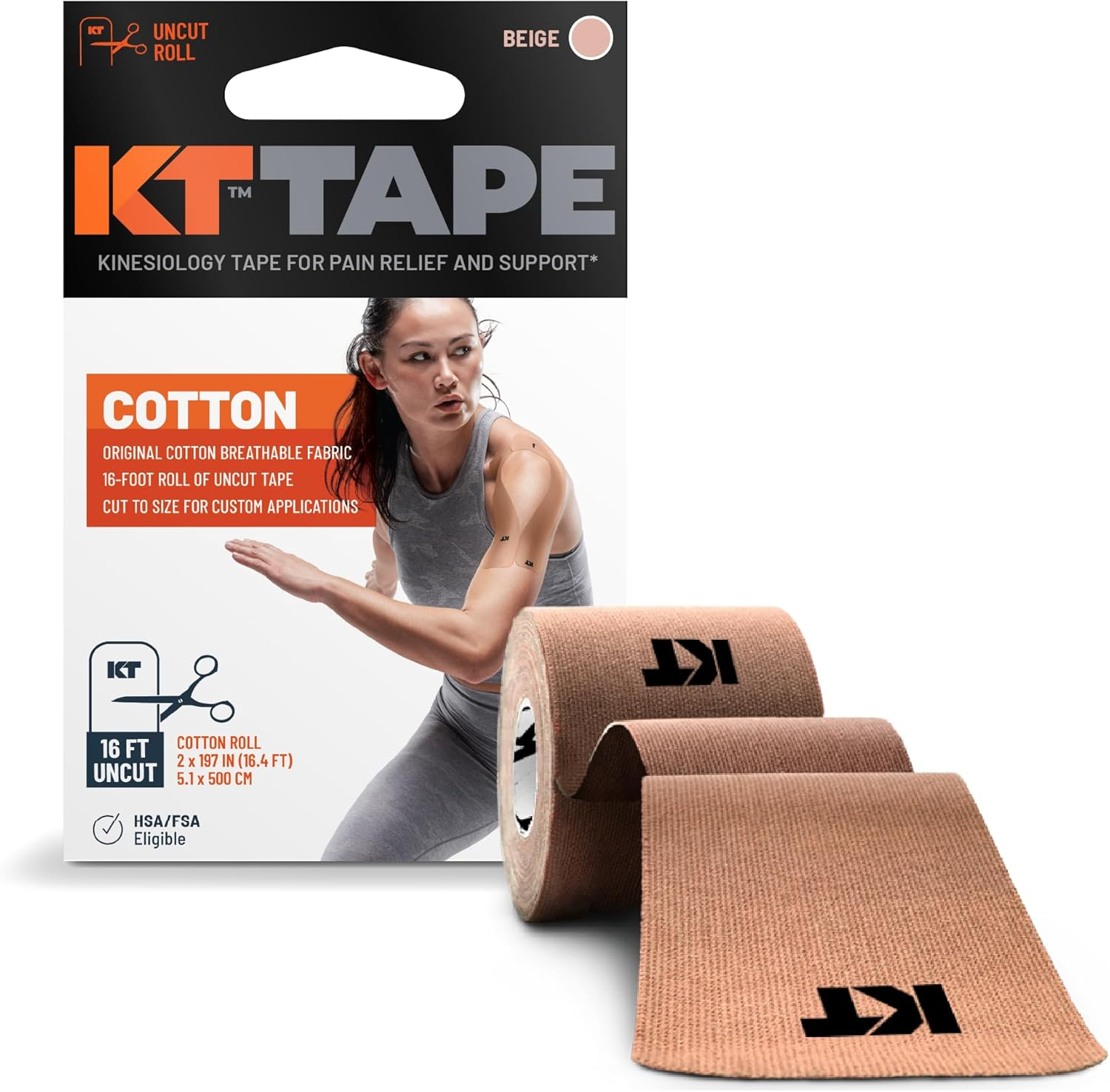 KT Tape, Original Cotton, Elastic Kinesiology Athletic Tape, 16&rsquo; Uncut Roll