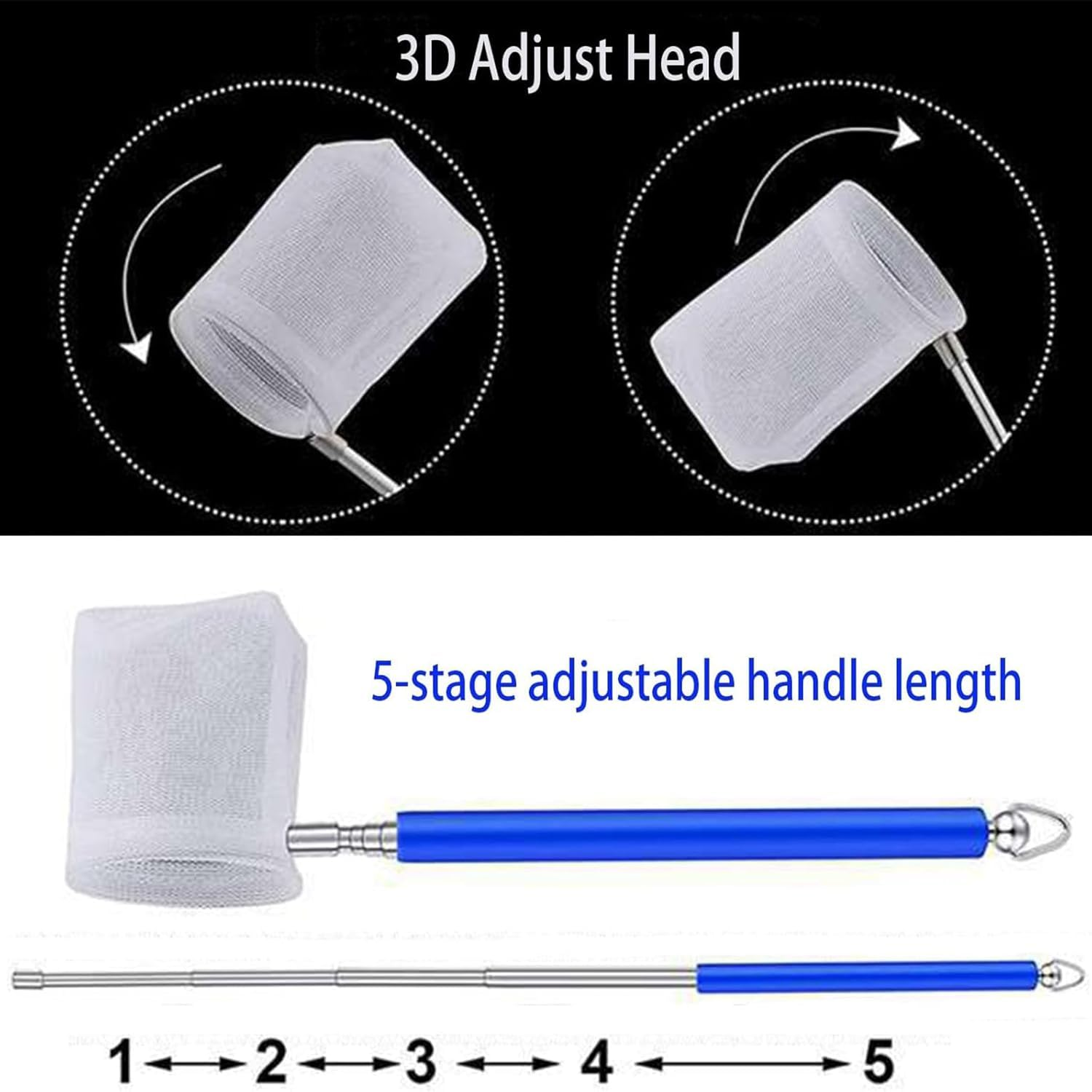 2Pcs Small Telescopic Shrimp Net, Aquarium Shrimp Net, Mini Telescopic Fish Net for Small Fish, Shrimp, Insect,Mini Telescopic Aquarium Fish Net(Square Net+Round Net) image number 3