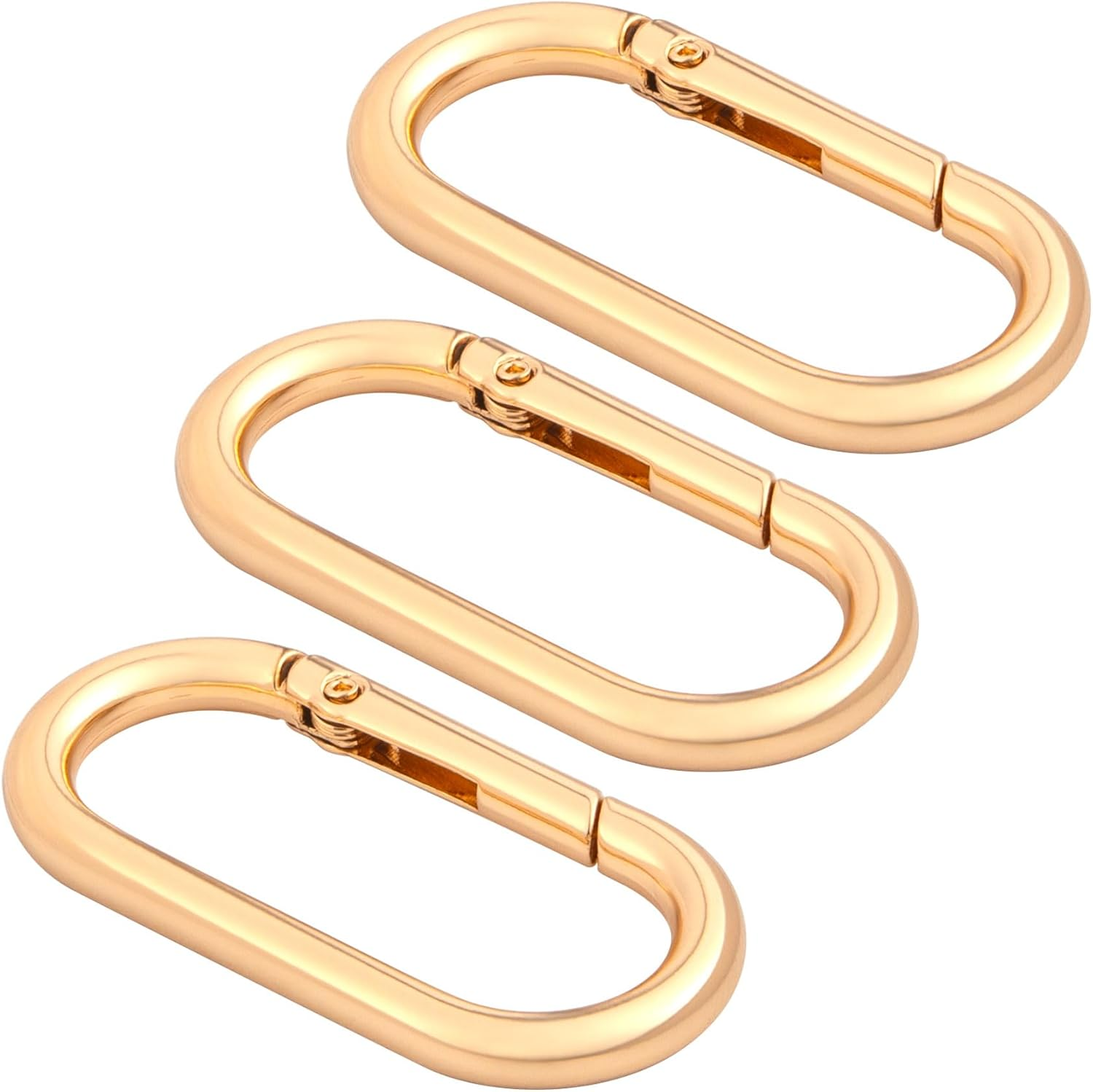 STSTR 3 PCS Oval Spring Ring Clips, Metal Keyring Purse Clip, Heavy Duty Opening O Ring Carabiner for Keychains, Buckle Clasp for Backpacks, Purse, Keys, Bag Strap (1.97 &times; 0.94 Inch), Light Gold