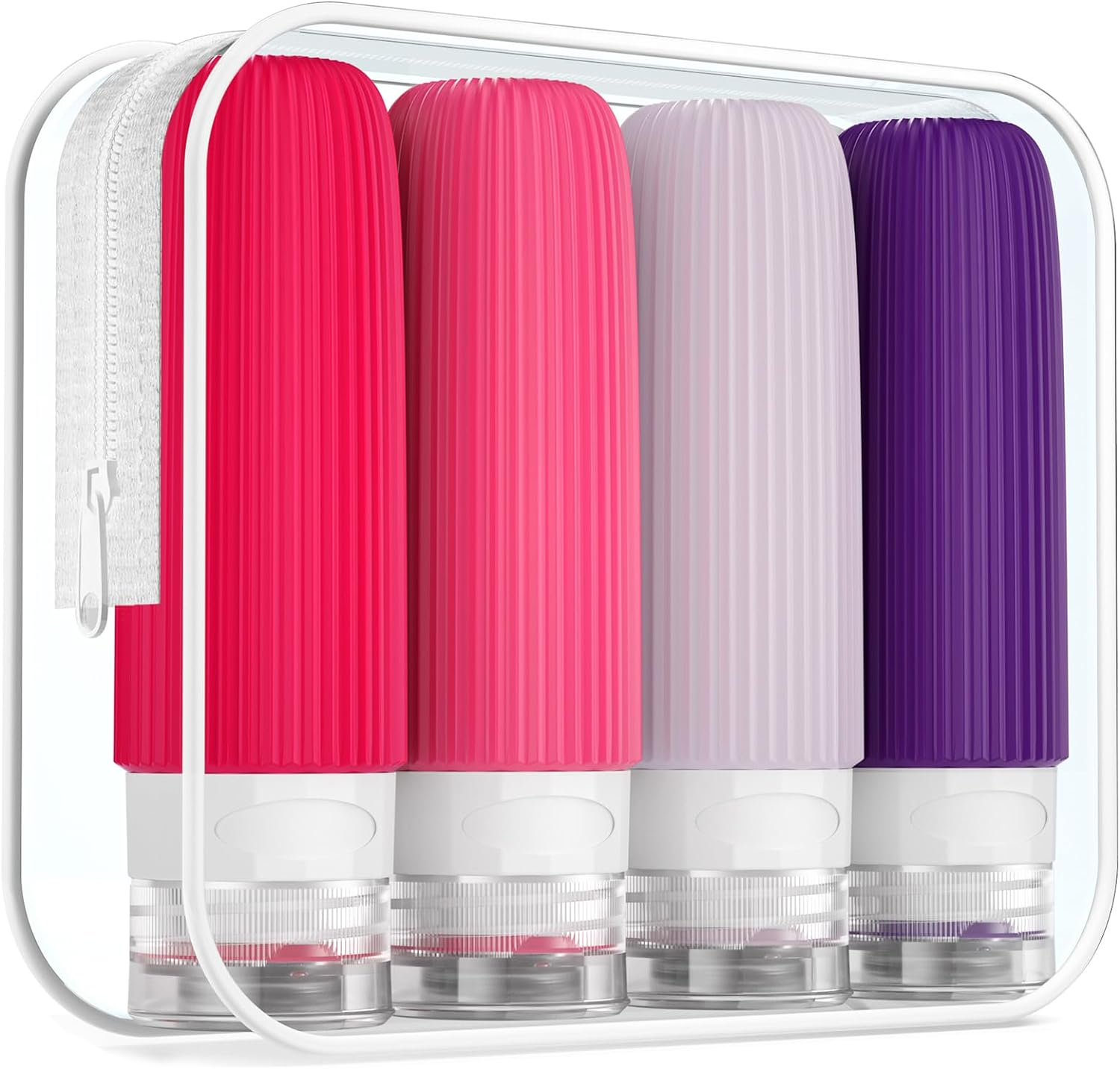 Mrsdry Travel Bottles for Toiletries, Tsa Approved 3Oz Portable Bottles, BPA Free Leak Proof Squeezable Silicone Size Containers, Accessories with Clear Toiletry Bag (4 Pack), Pink