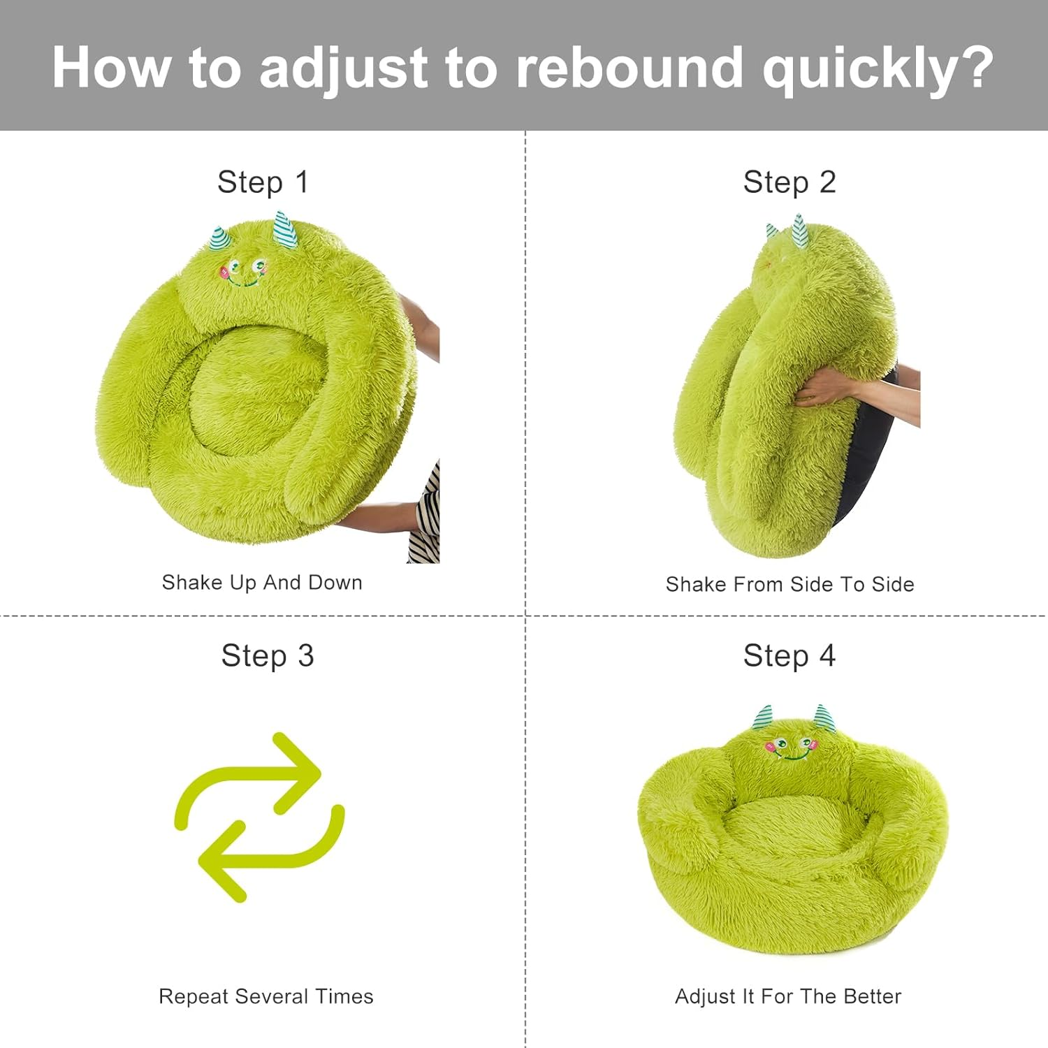 Jiupety Calming Donut Pet Bed, Plush Anti-Anxiety Dog & Cat Bed for Small Pets, Soft Indoor Cuddler Bed with Non-Slip Bottom, Medium (24"X24"X14"), Green image number 4