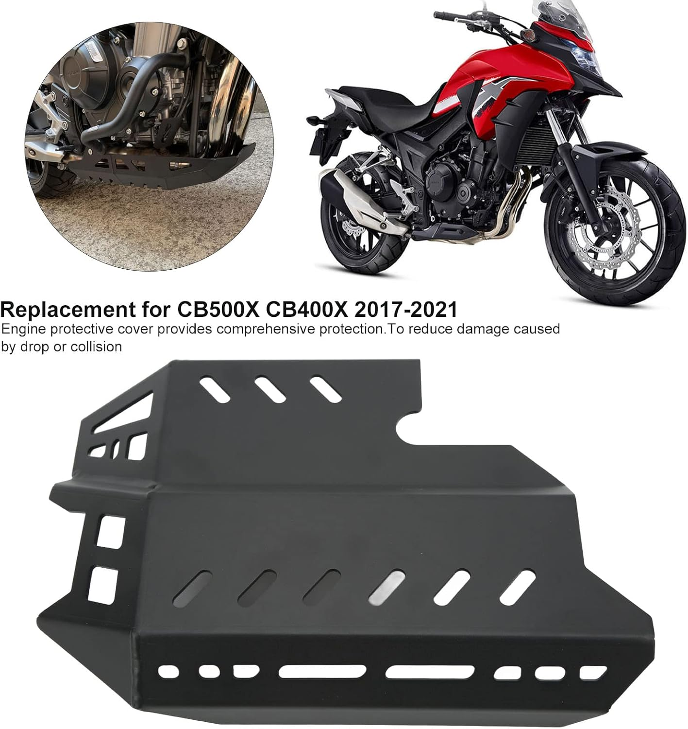 Engine Guard Chassis Skid Plate, Protection Cover Skid Plate, Chassis under Guard Protector Direct Installation Replacement for CB500X CB400X 2017-2021 for Motorcycle(Black)