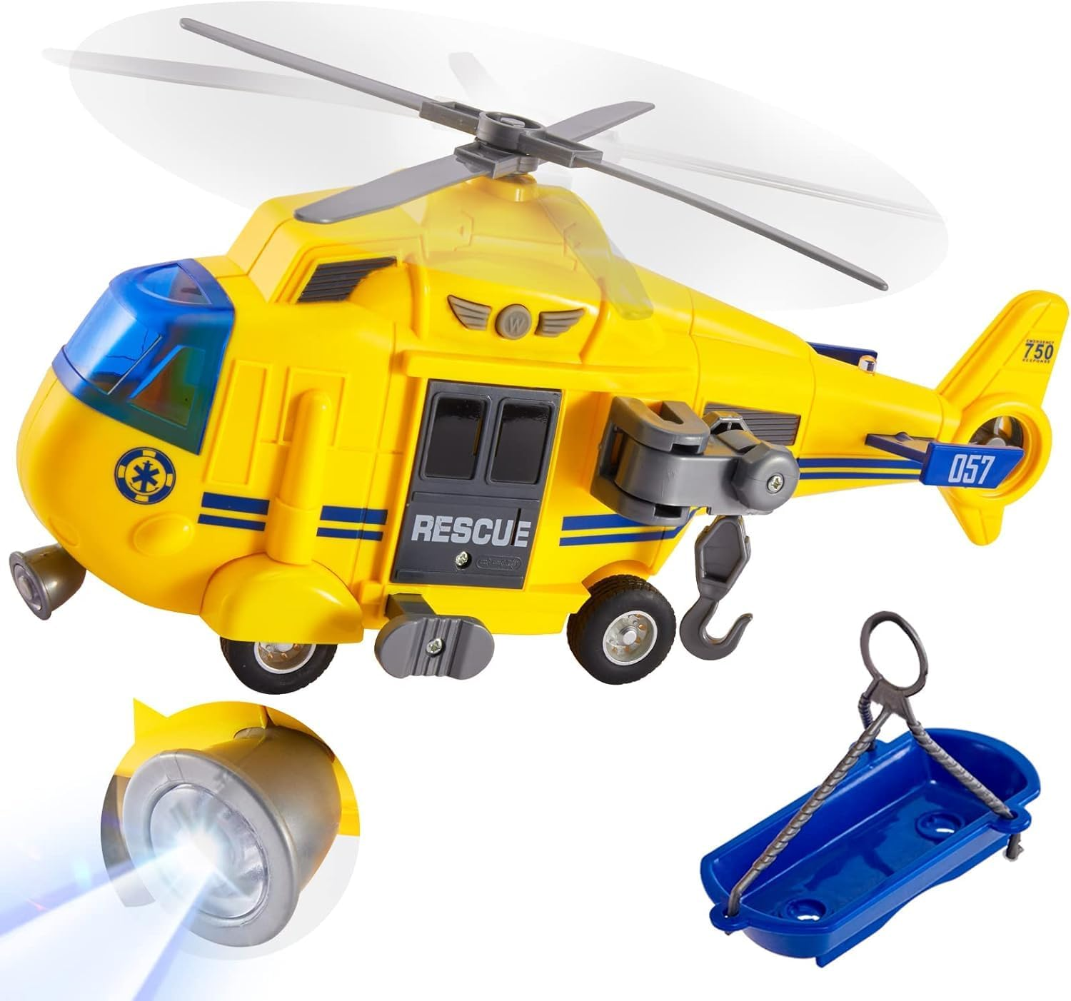 LESUNTINGKY Rescue Helicopter Toy with Light and Sound Push and Go Cars Educational Toys Gifts for Kids Boys Girls 3 4 5 6 Years Old (1:16) image number 1