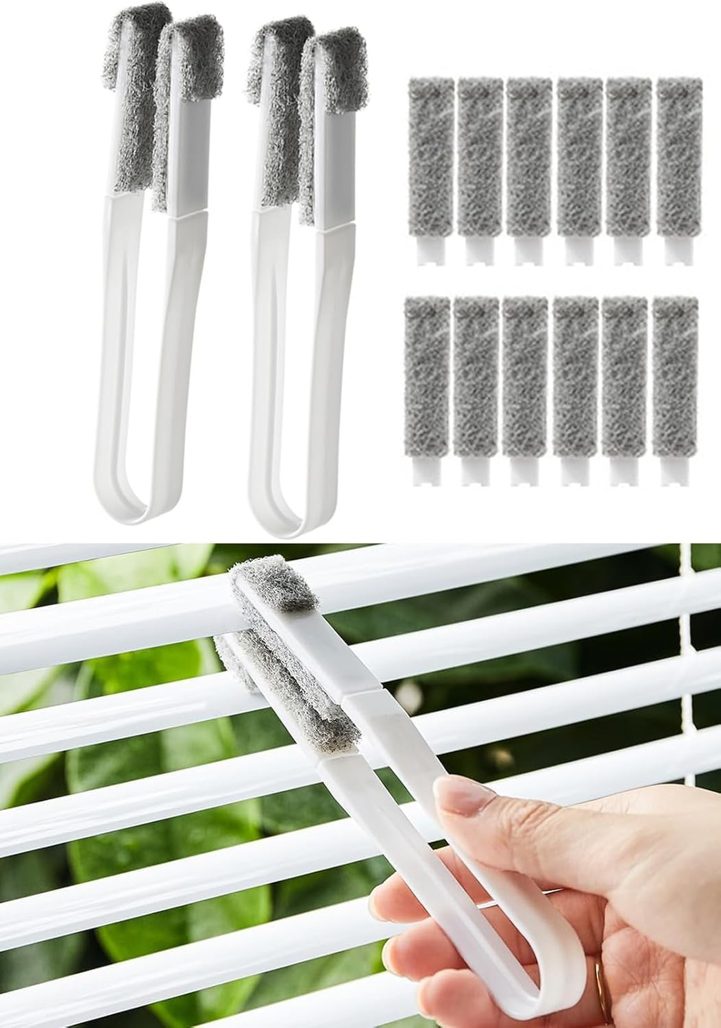 Blind Cleaner Duster Tool Set (2Pcs Duster Tool and 12Pcs Brushes), Washing Equipment for Window Shutters, Car Vents, Ceiling Fan and Air Conditioner image number 6
