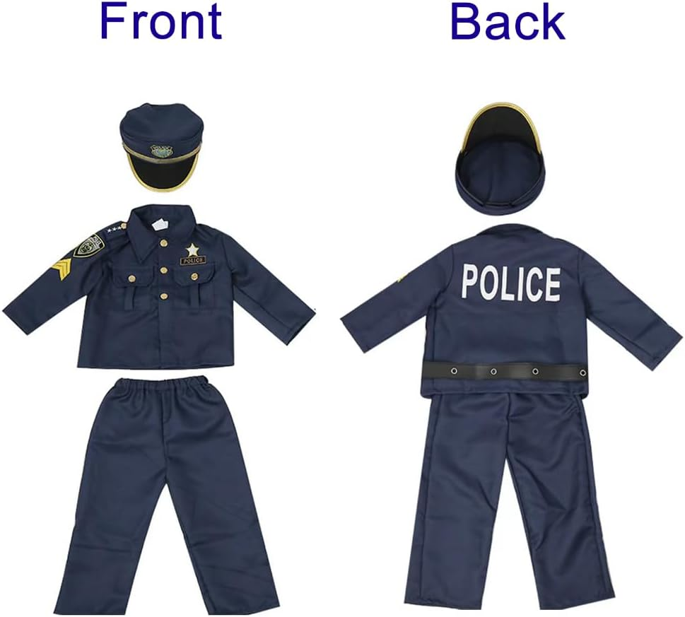 Police Costume for Kids Include Police Hat, Shirt, Pants, Belt, Police Officer Outfit Dress up for Boys&Girls Halloween Pretend Play image number 3