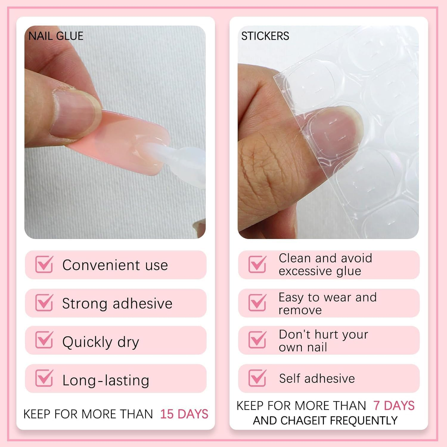 120Pcs Matte French Press on Nails | Pink & White Square Long Salon-Grade DIY Fake Nails Kit for Women | Reusable Glue-On Nails with Storage Box &ndash; Perfect for Christmas & Parties - Brown  White image number 3