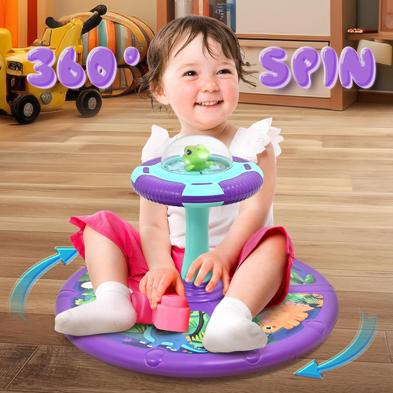 SORFURBOW Dinosaur Sit and Spin Toys for Toddlers Boys 1 2 3 Years Old, Birthday Boys Age 2-4 with LED Lights and Music, 360&deg; Spin image number 4