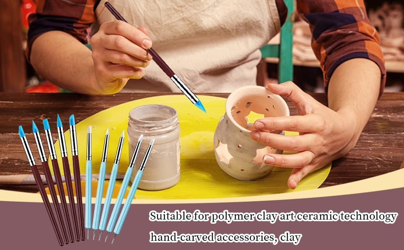 10 Pcs Silicone Clay Sculpting Tool, Silicone Clay Modelling Tools, Silicone Polymer Clay Sculpting Tool Pen, Polymer Clay Tools, for Modeling Dotting Tool Pottery Craft, Blue image number 6