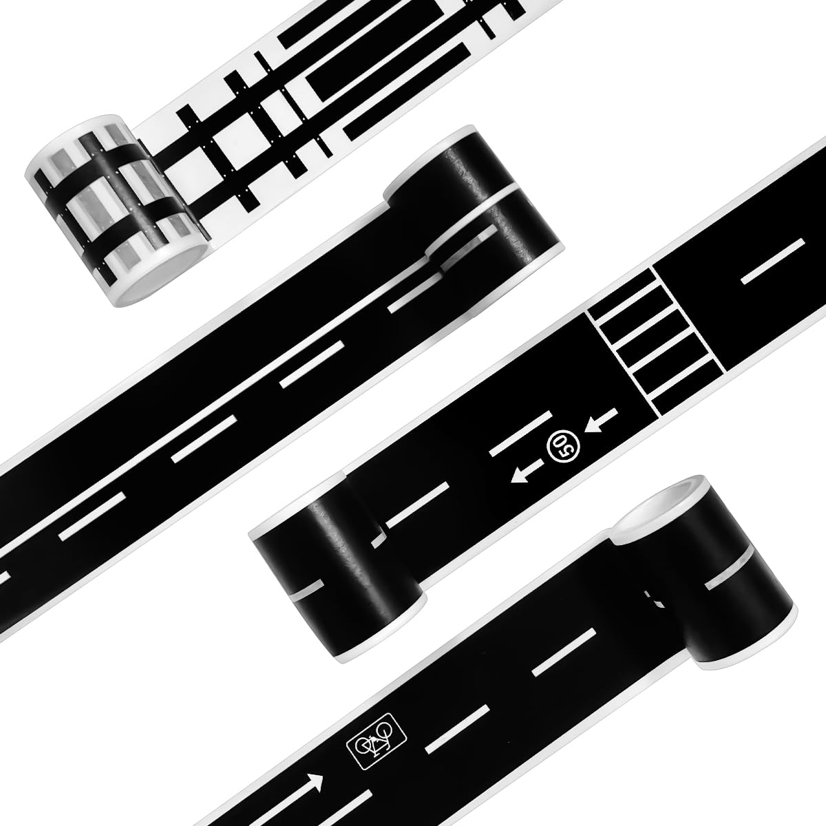 Road Masking Tapes Sticker, 4 Rolls Black & White Traffic Washi Tape for DIY Crafts, Scrapbook (4.8 * 500 Cm/1.88 * 196.8 In) image number 6